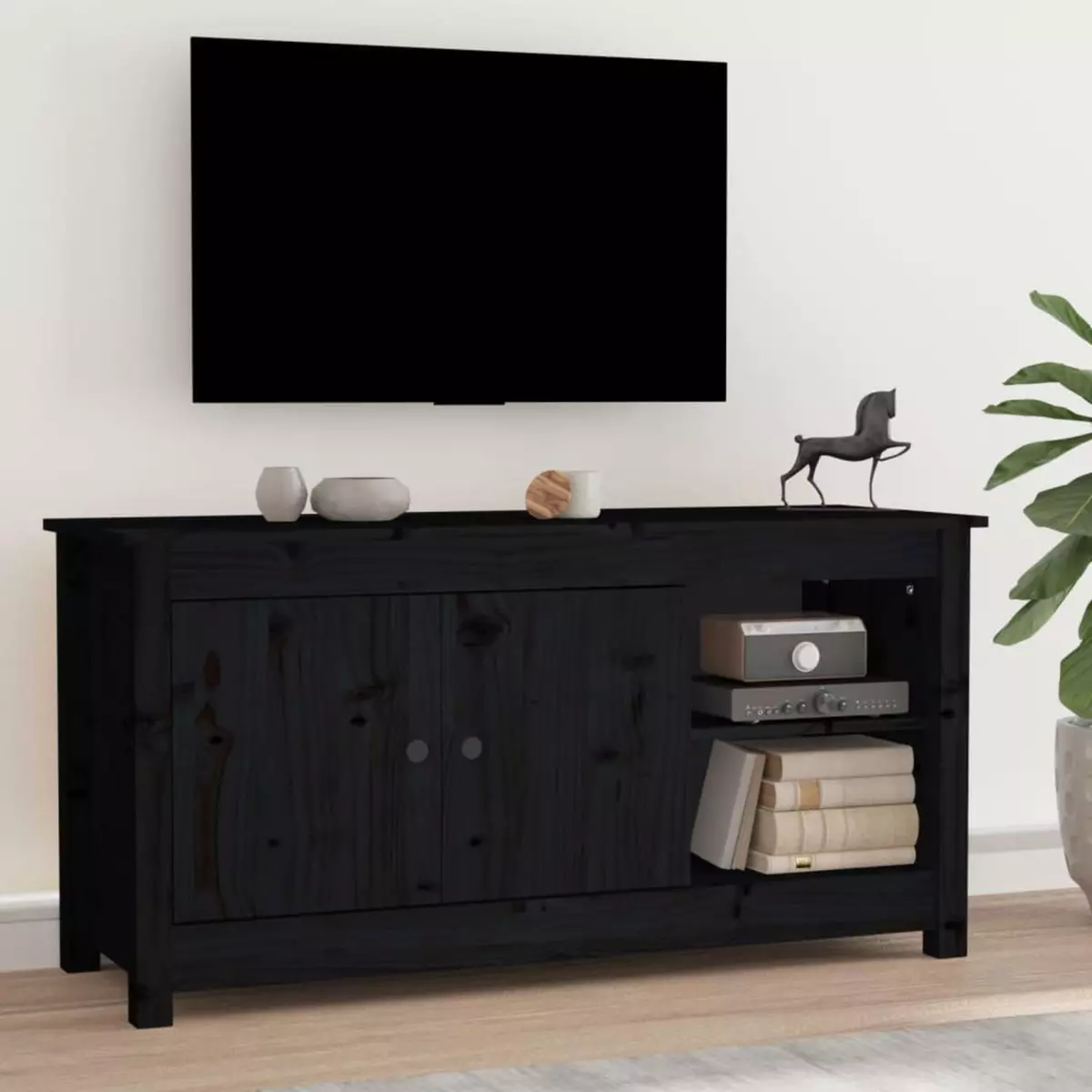 VIDAXL Meuble TV Noir 103x36,5x52 cm Bois de pin massif