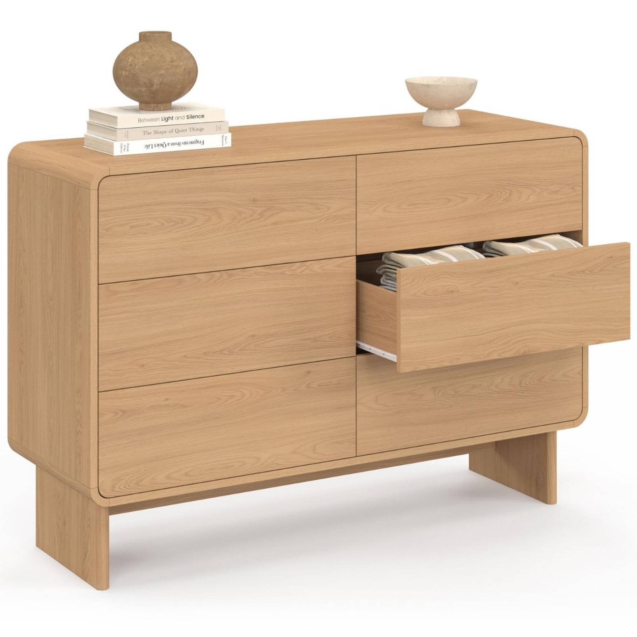Voir la diapositive 4 : ID MARKET Commode 6 tiroirs capucine 115 cm façon hêtre design arrondi