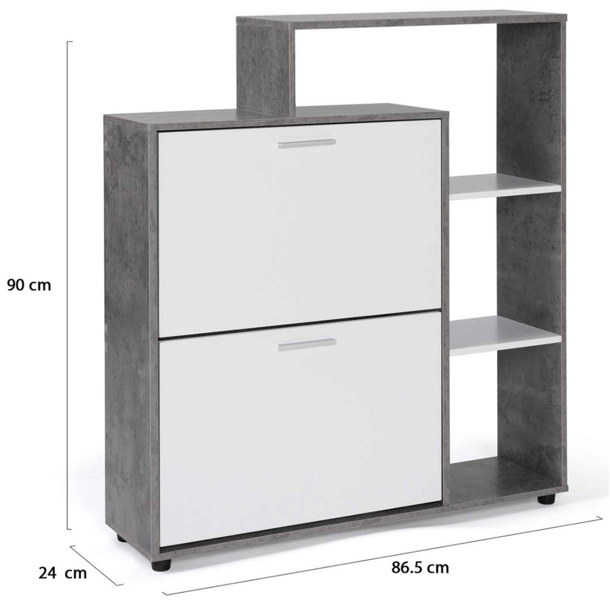 ID MARKET Meuble à chaussures 12 paires KLARK effet béton 2 portes blanches avec étagère