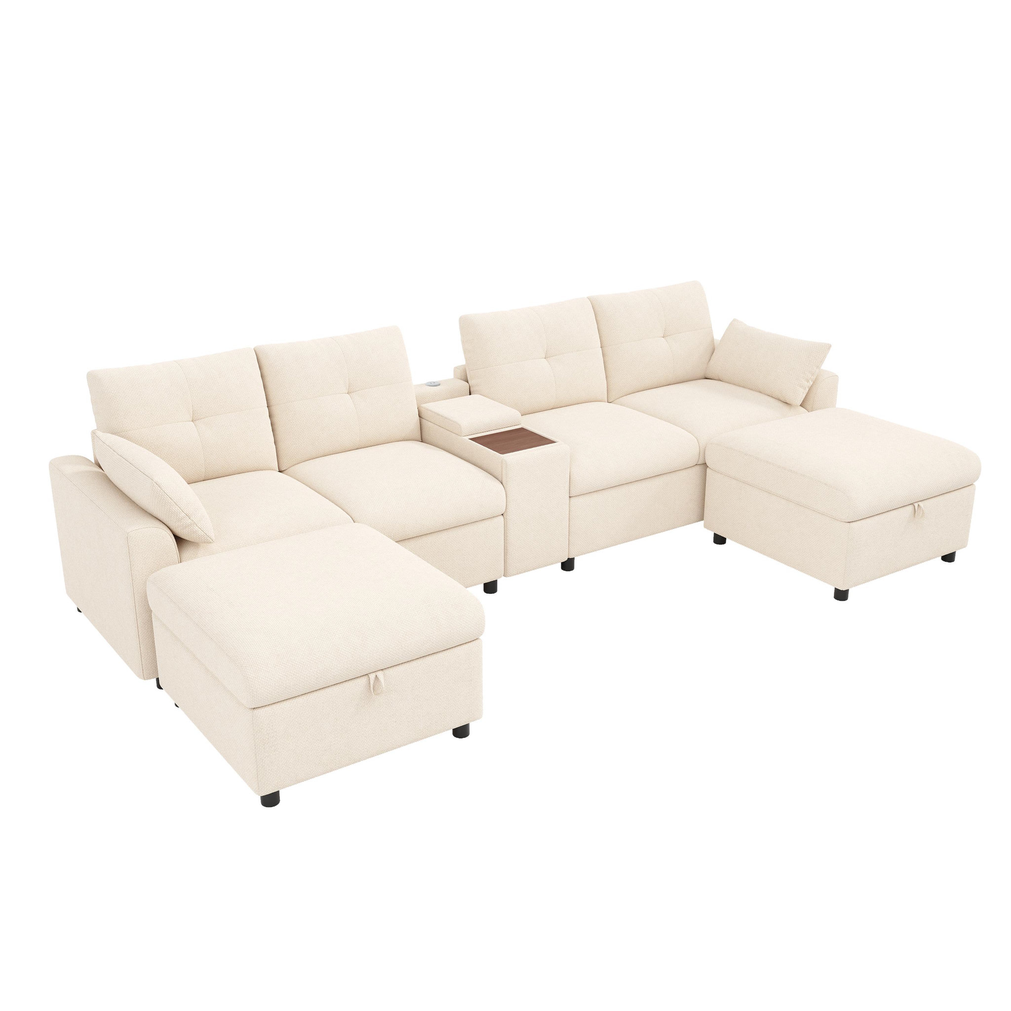 Voir la diapositive 6 : MERAX Canapé d'angle modulable 6 places u/l avec 2 poufs rangement usb type-c chenille