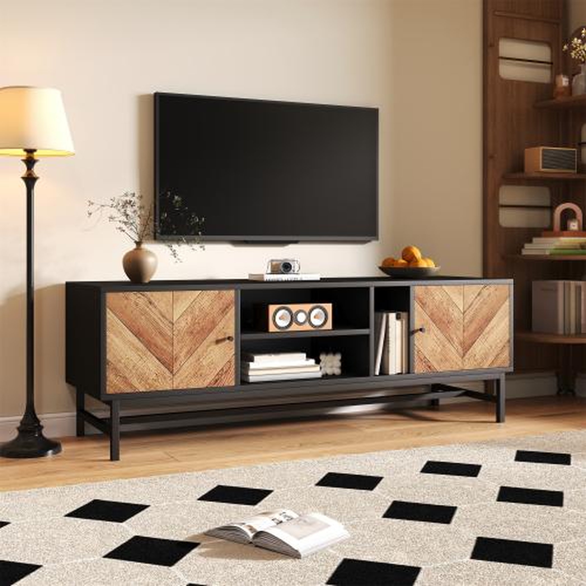 Voir la diapositive 4 : MERAX Meuble tv noir+naturel 150 cm panneau de particules