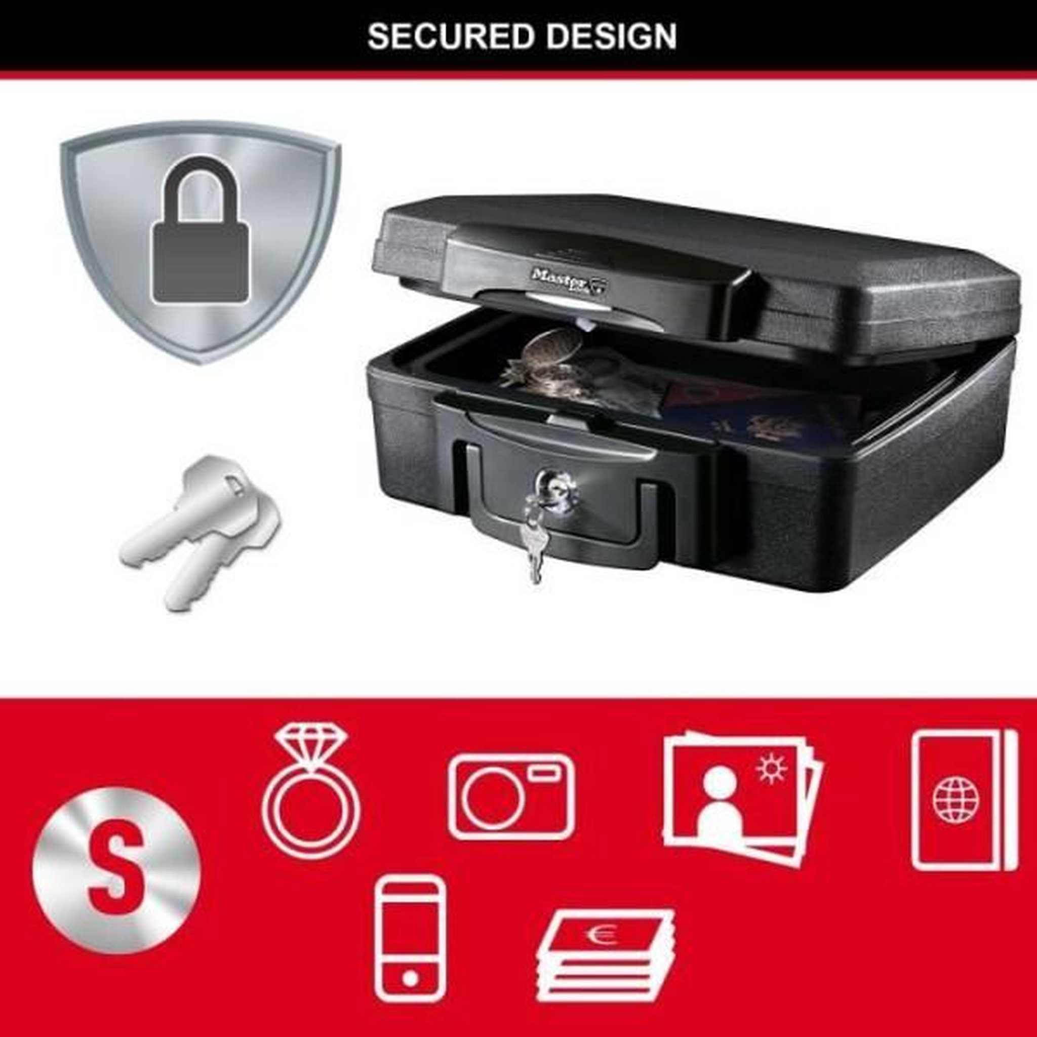 Voir la diapositive 5 : Master lock Coffre-fort ignifuge - master lock - h0100eurhro - etanche avec clé - 4,9 l, 15,6 x 36,2 x 33 cm