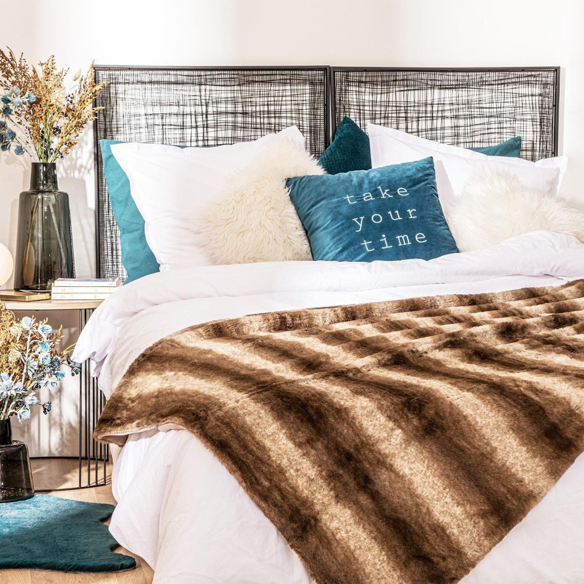 ATMOSPHERA Plaid imitiation fourrure collection Grizzly - 160 x 120 cm - Marron