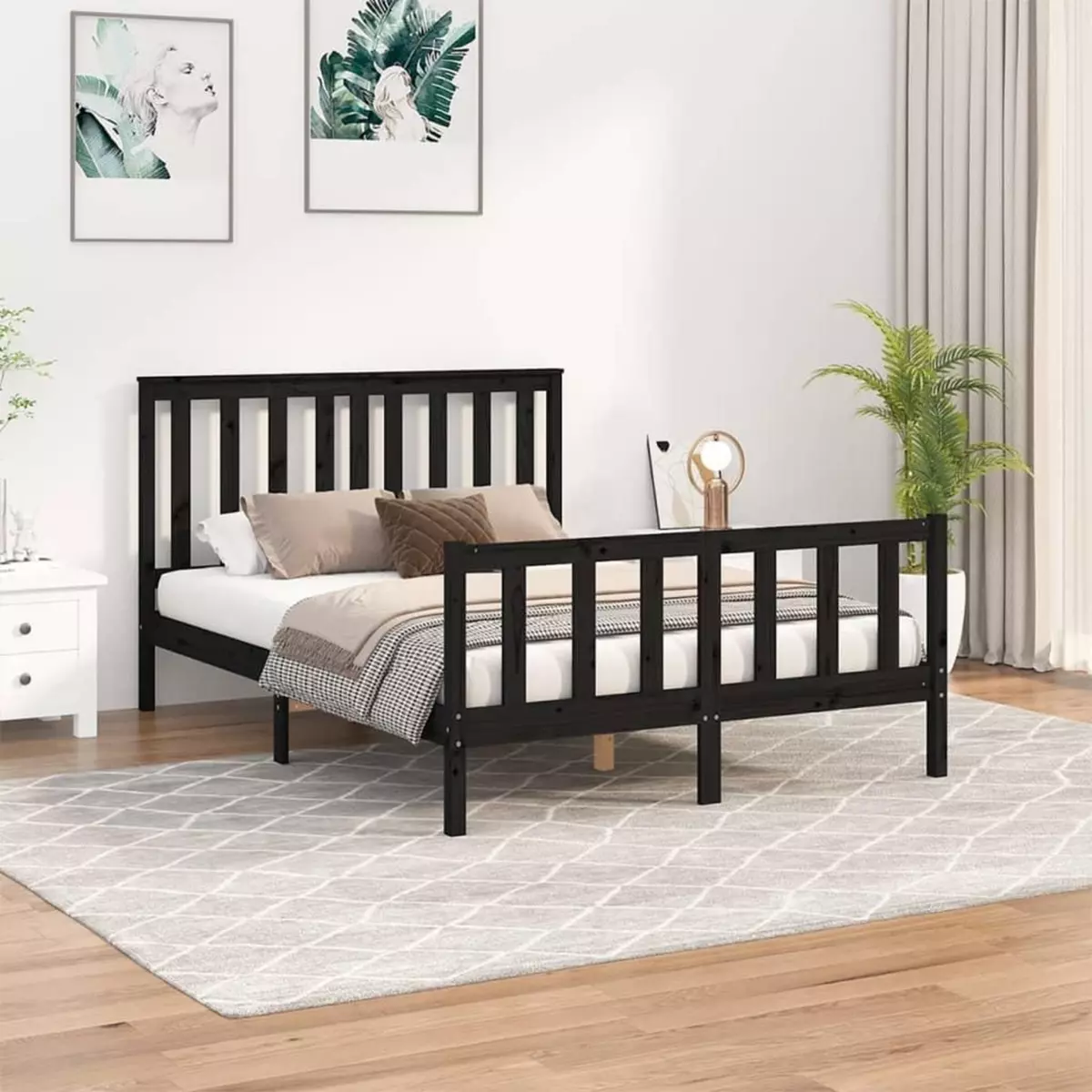 VIDAXL Cadre de lit avec tete de lit noir 140x200 cm bois pin massif