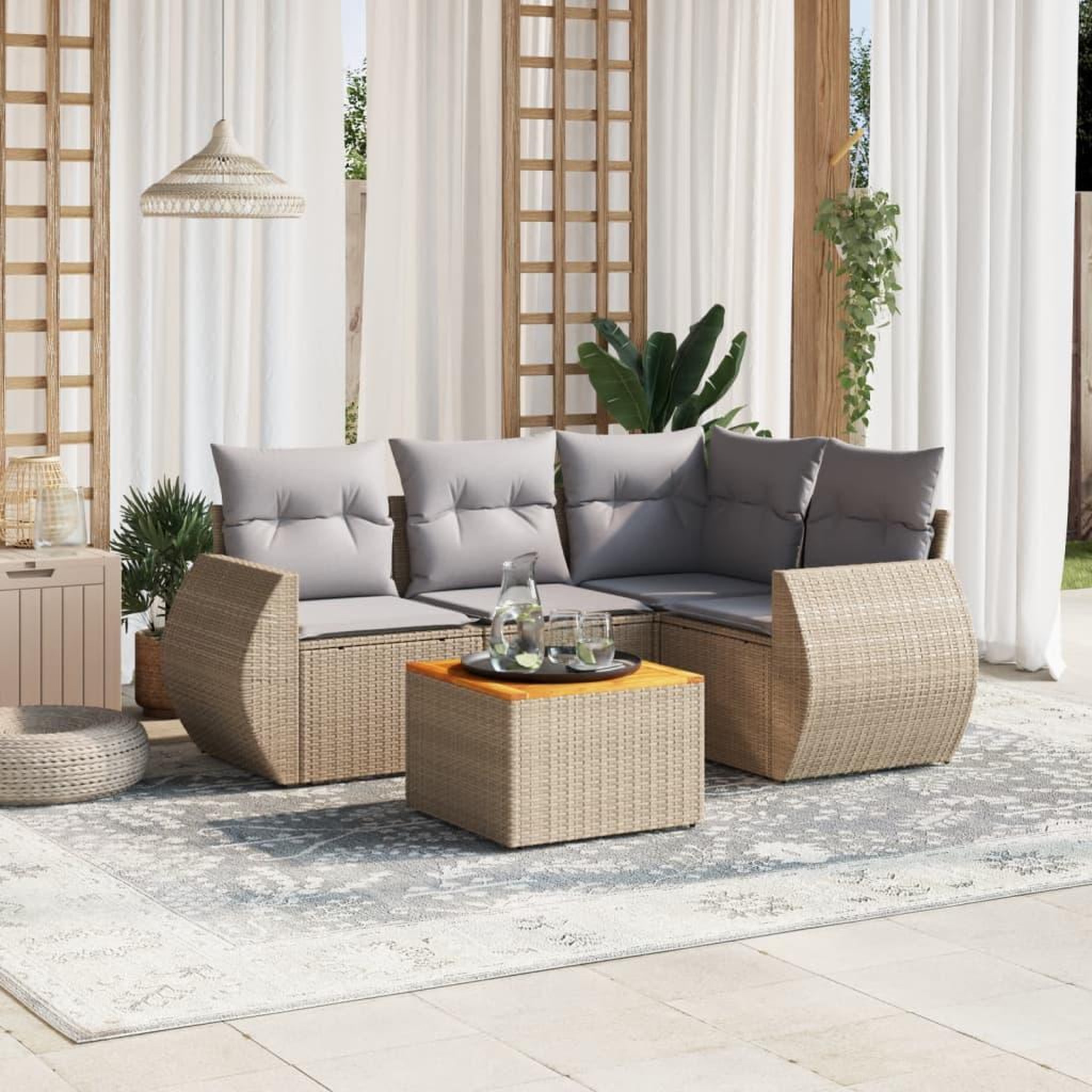 VIDAXL Salon de jardin avec coussins 5 pcs beige resine tressee