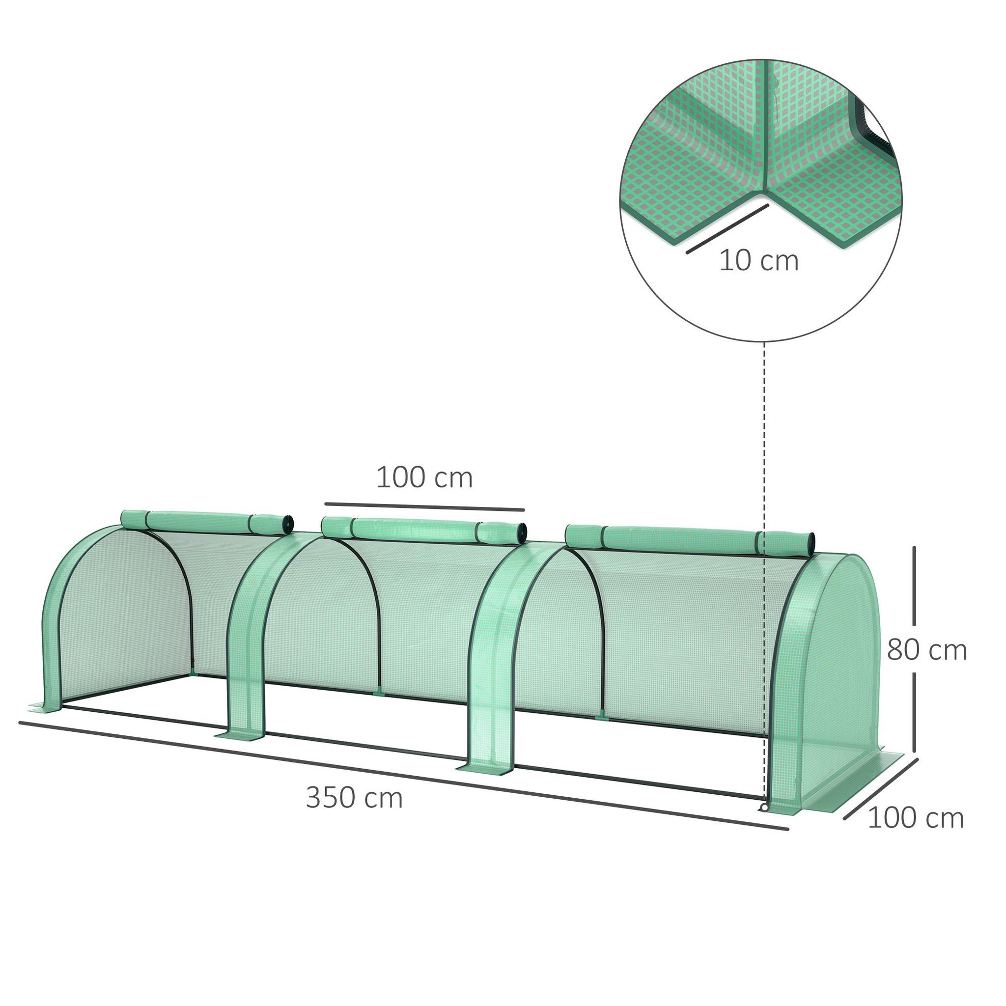 Voir la diapositive 3 : OUTSUNNY Serre tunnel 3 fenêtres enroulables acier PE vert