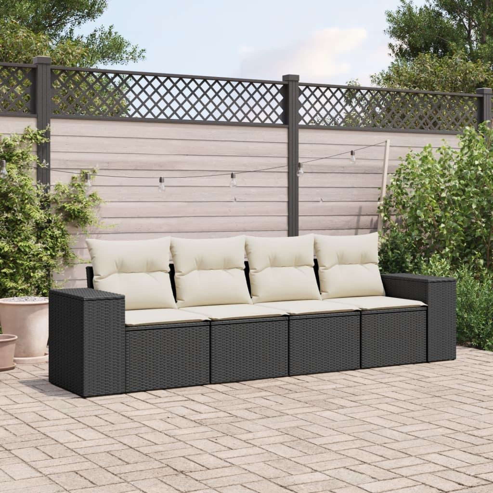 VIDAXL Salon de jardin 4 pcs avec coussins noir resine tressee
