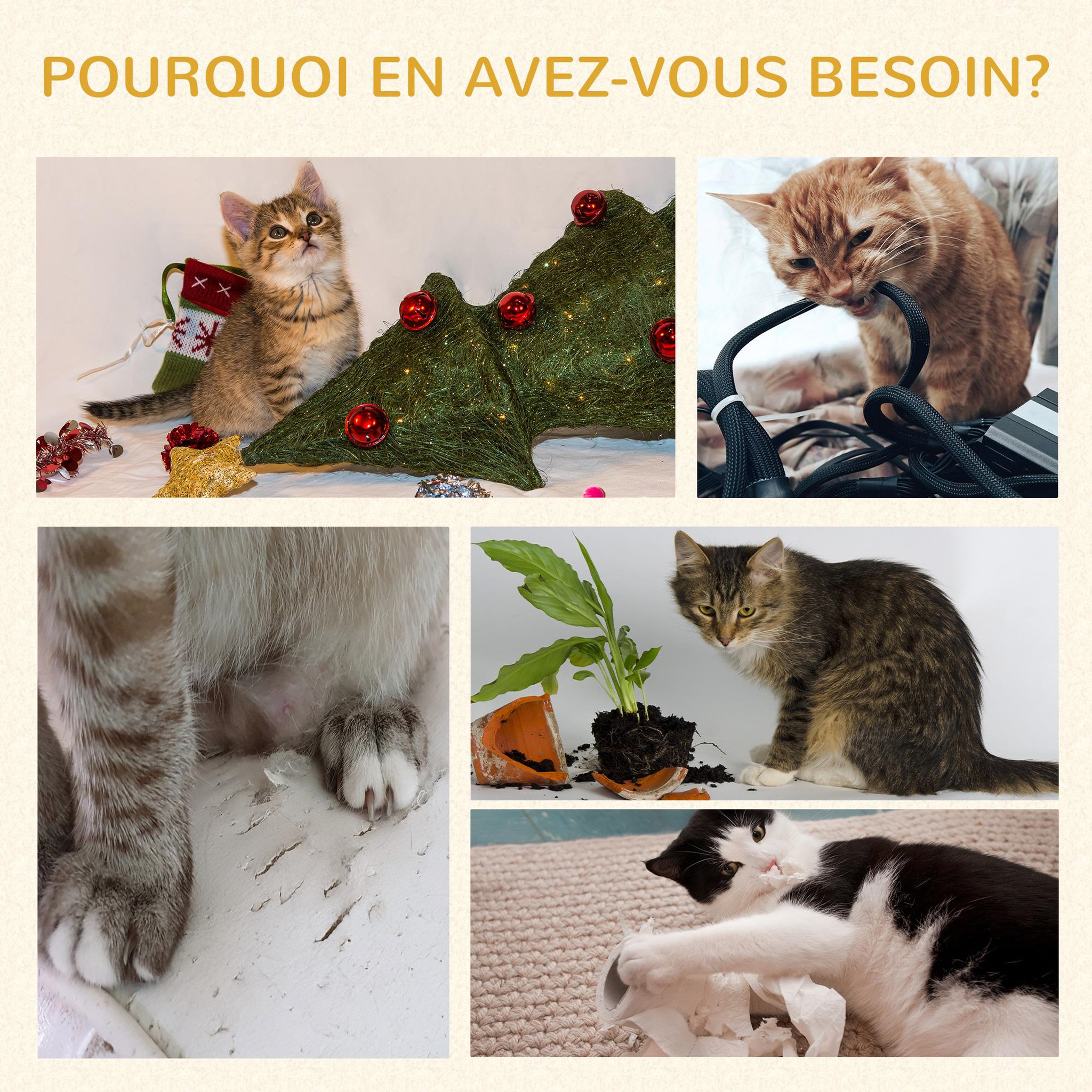 Voir la diapositive 6 : PAWHUT Arbre à chat design contemporain griffoir sisal naturel 2 niches plateformes jeu boule suspendue mdf blanc aspect hêtre clair