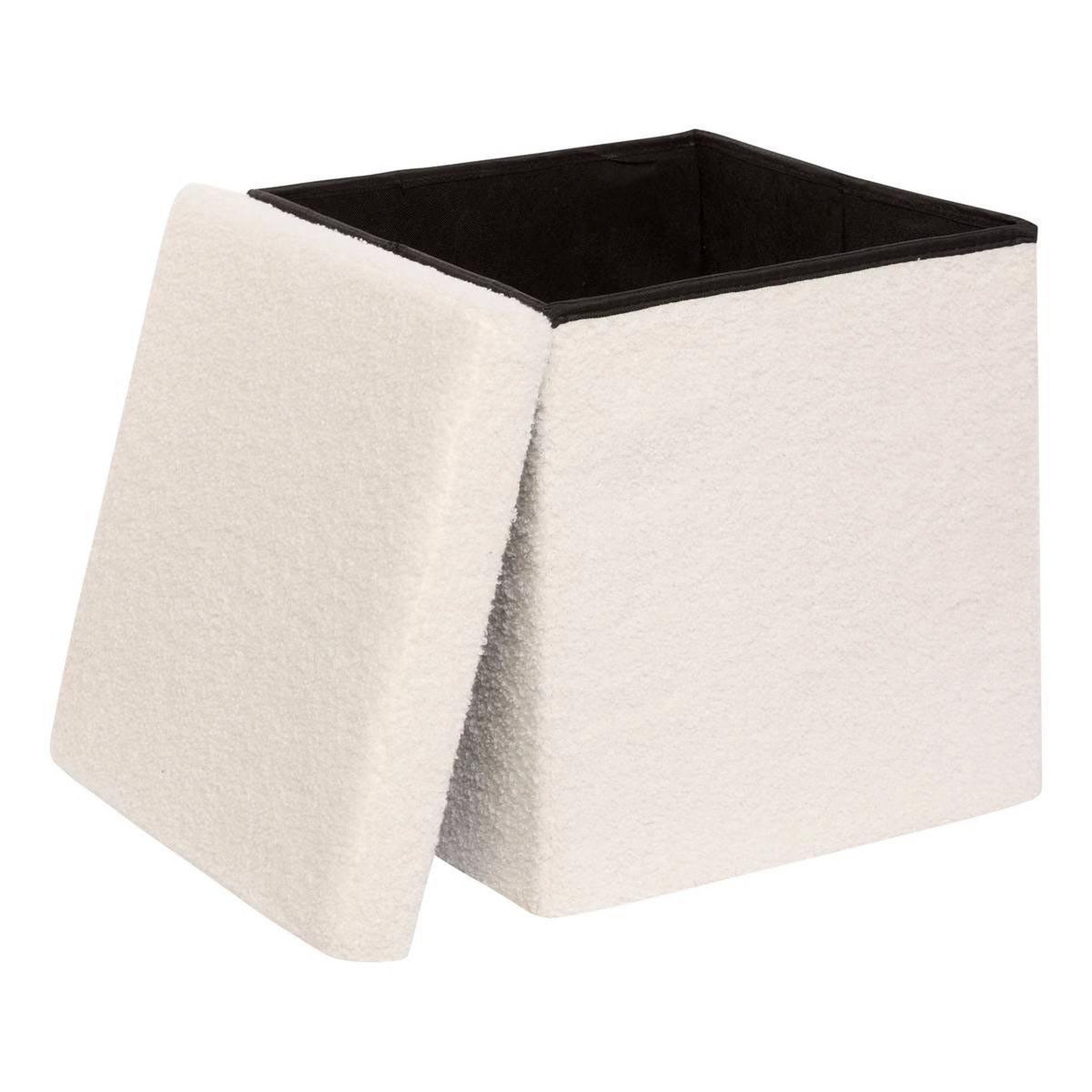 Voir la diapositive 2 : ATMOSPHERA Pouf coffre carré bouclette  jaiko  38cm blanc