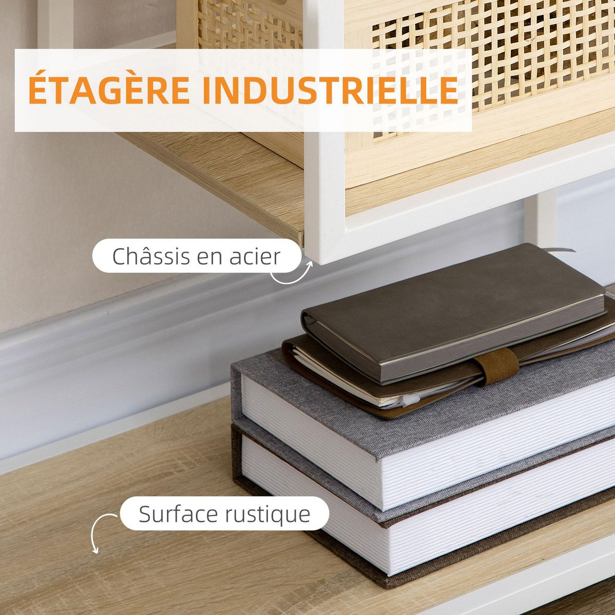 HOMCOM Bibliothèque étagère de rangement à 7 niveaux style industriel acier bois clair