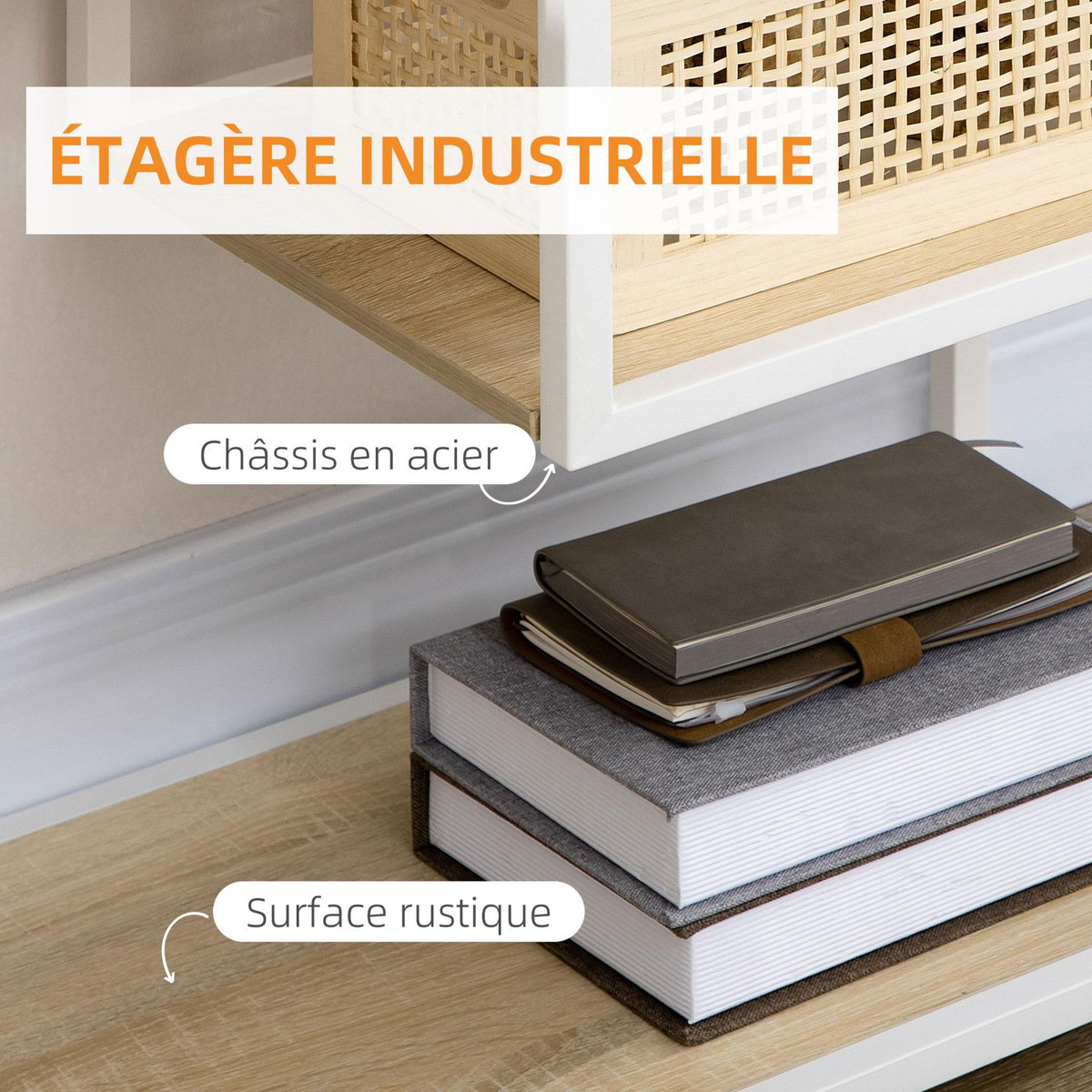 HOMCOM Bibliothèque étagère de rangement à 7 niveaux style industriel acier bois clair