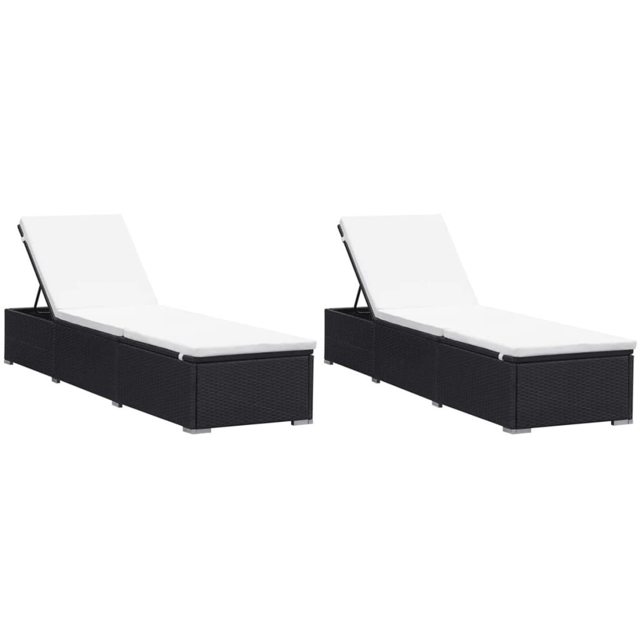 VIDAXL Chaises longues avec coussins lot de 2 resine tressee noir
