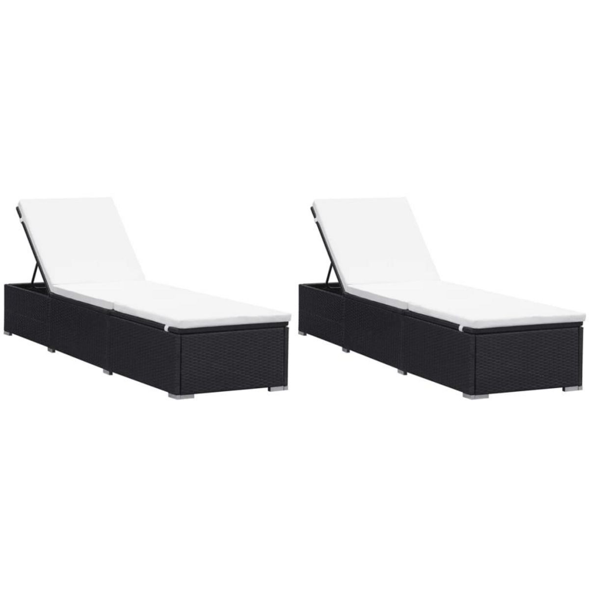 VIDAXL Chaises longues avec coussins lot de 2 Resine tressee Noir