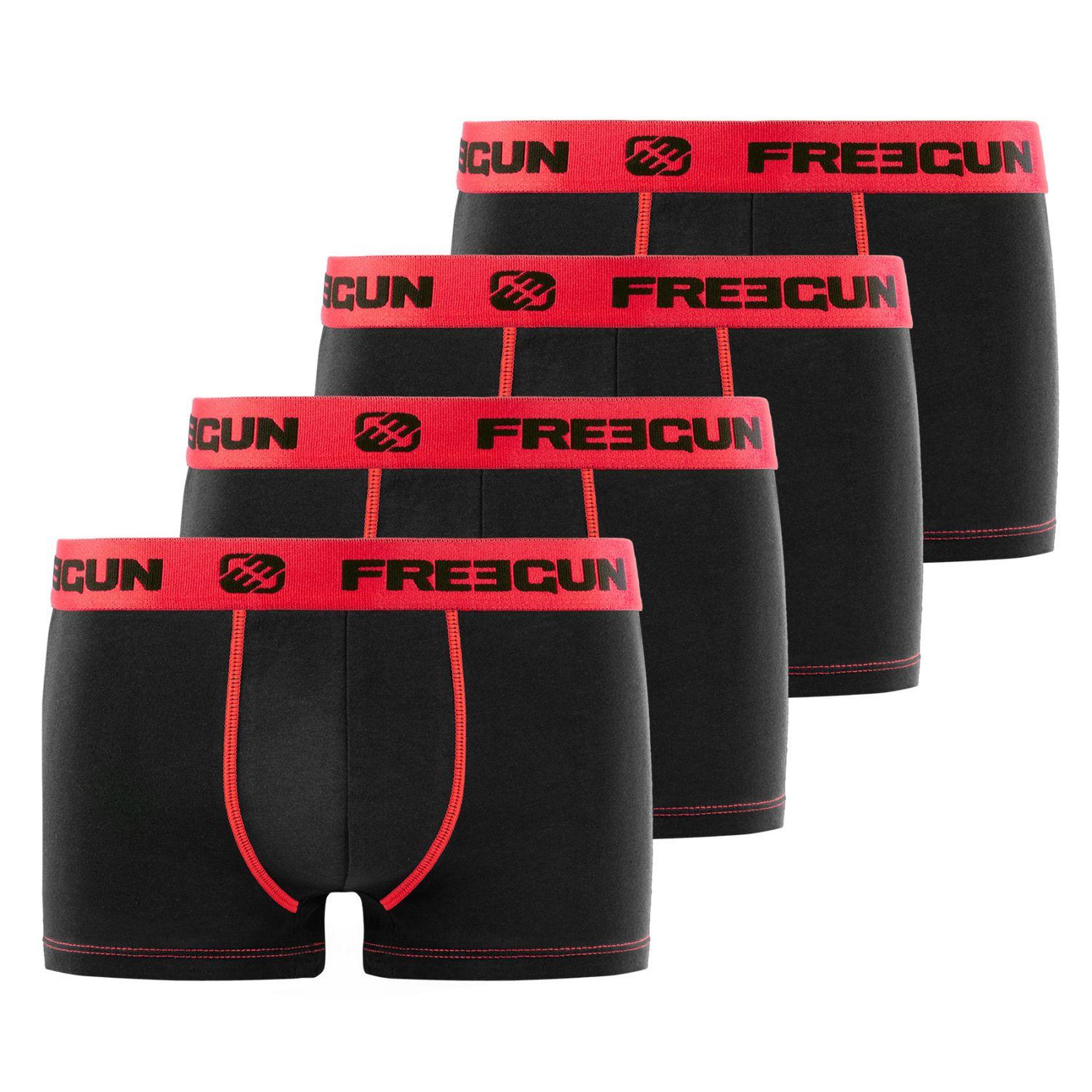 FREEGUN Lot de 4 Boxers garçon coton Rouge. Coloris disponibles : Noir