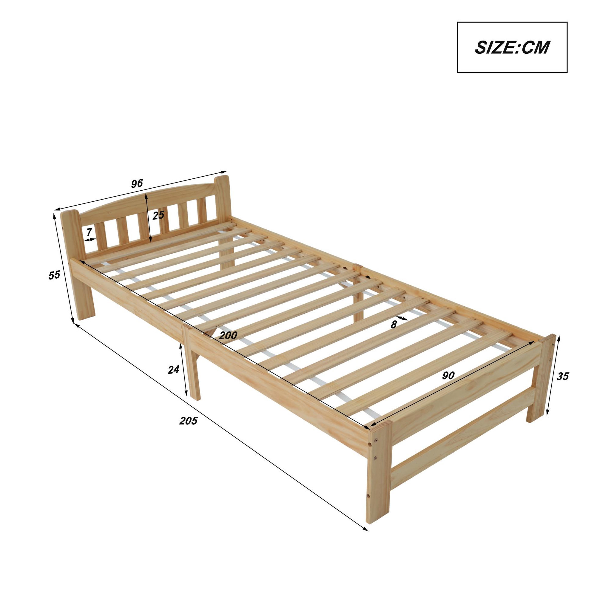 Voir la diapositive 3 : MERAX Lit simple 90x200cm bois coloris naturel