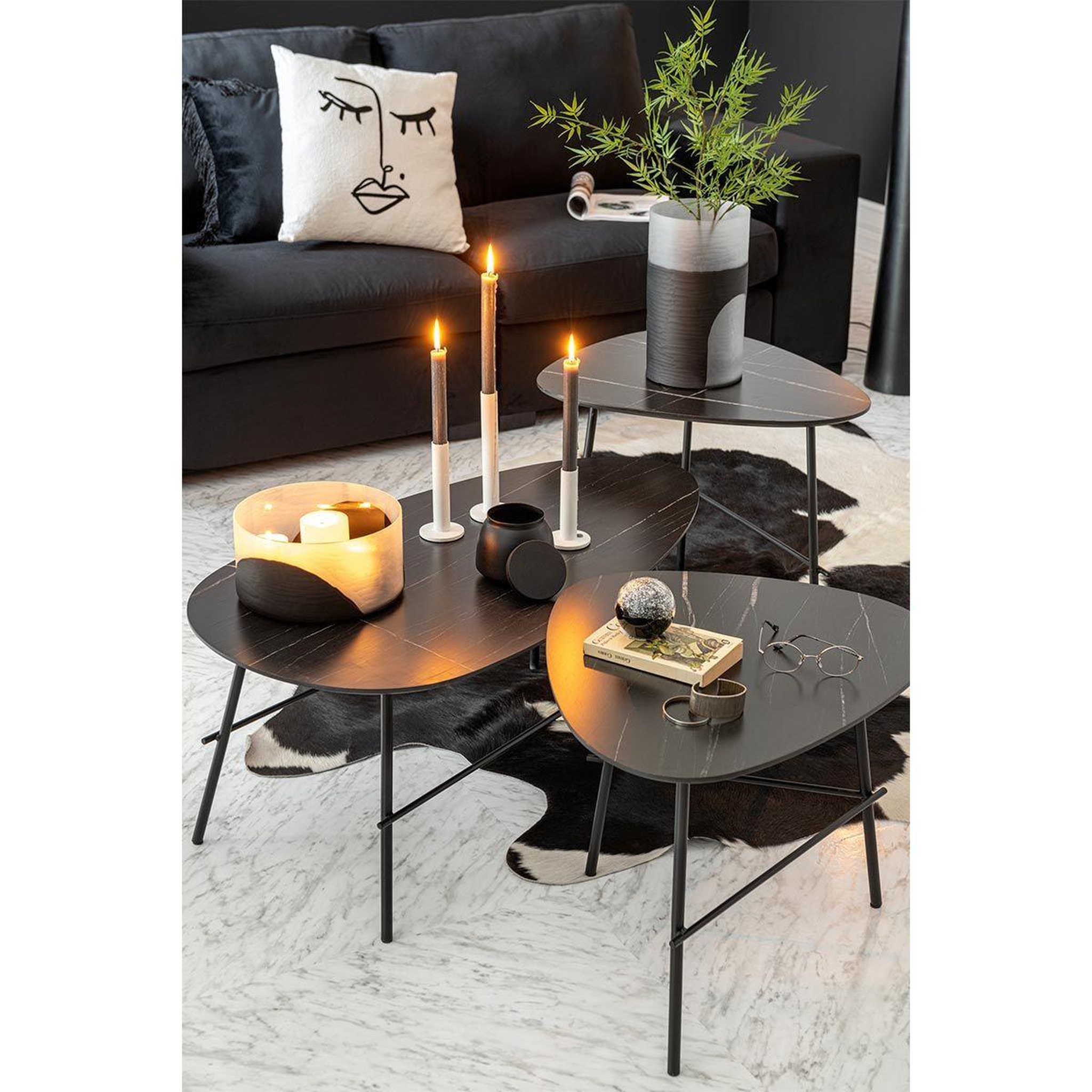 Voir la diapositive 5 : J-LINE Lot de 3 chandeliers déco  mat  21cm blanc