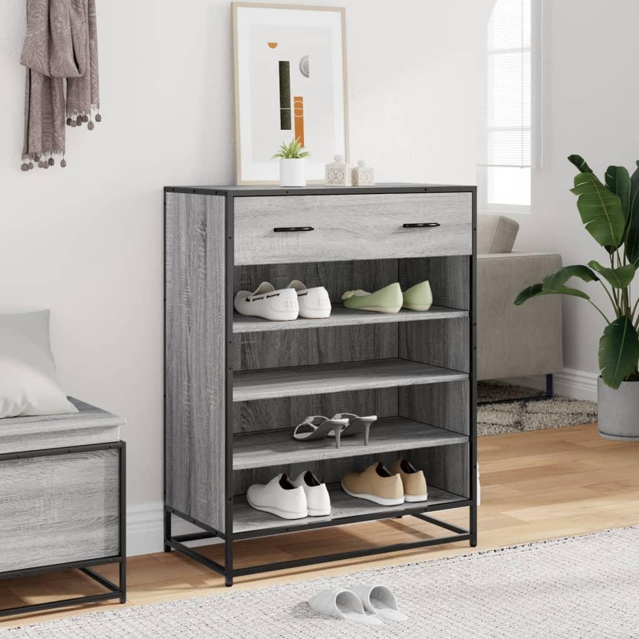 Voir la diapositive 3 : VIDAXL Meuble a chaussures sonoma gris bois d'ingenierie et metal