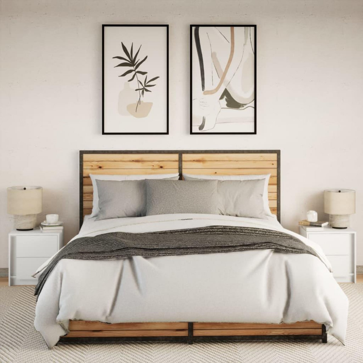 VIDAXL Armoires de chevet et lumieres LED 2pcs blanc bois d'ingenierie