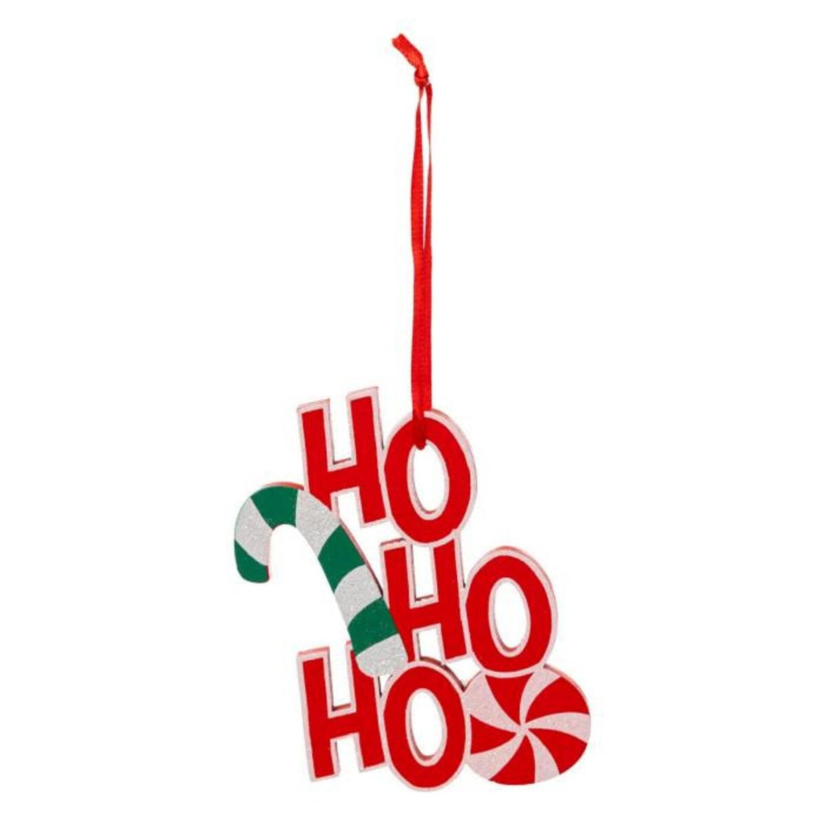 ATMOSPHERA Sujet de Noël en Bois  Bonbon Ho Ho Ho  11cm Rouge