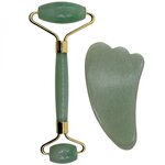 VIVEZEN Rouleau de massage en pierre de jade et Gua Sha - Vert