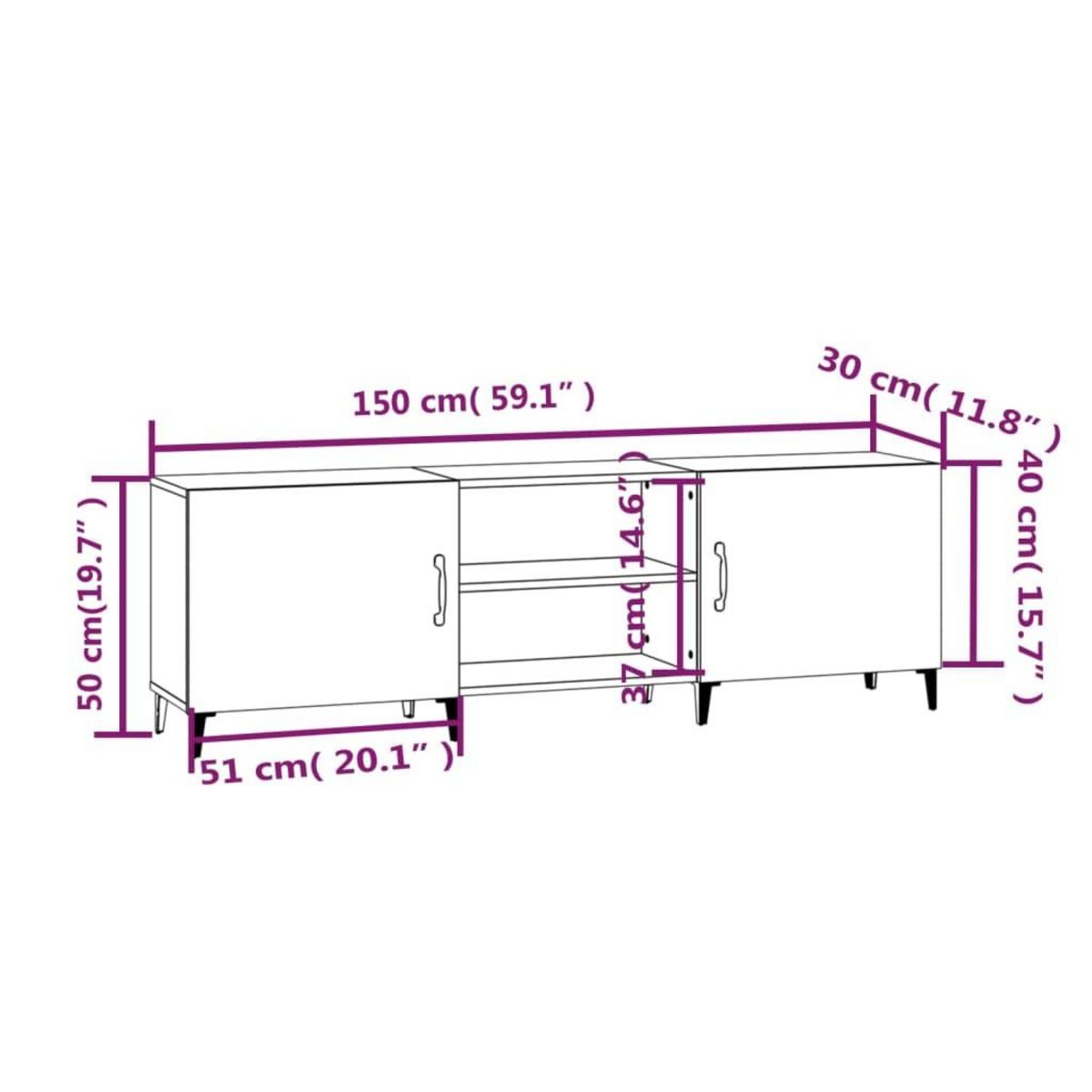VIDAXL Meuble TV blanc brillant 150x30x50 cm bois d'ingenierie