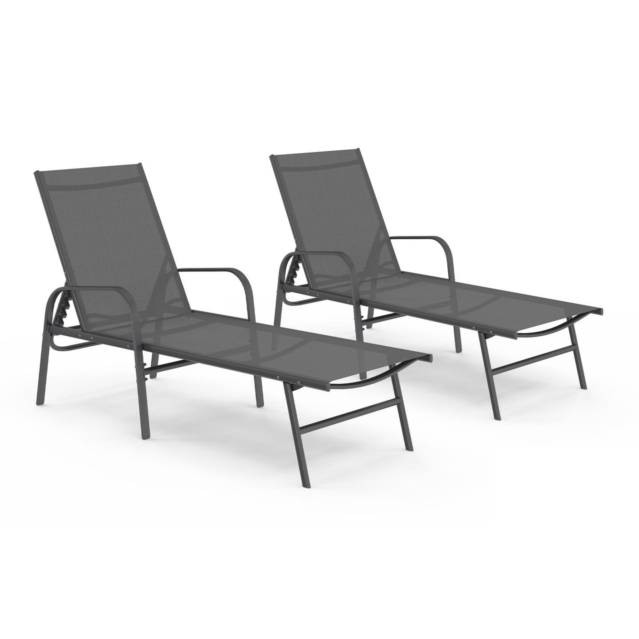 ID MARKET Lot de 2 transats de jardin inclinables fidji en acier gris anthracite et toile grise