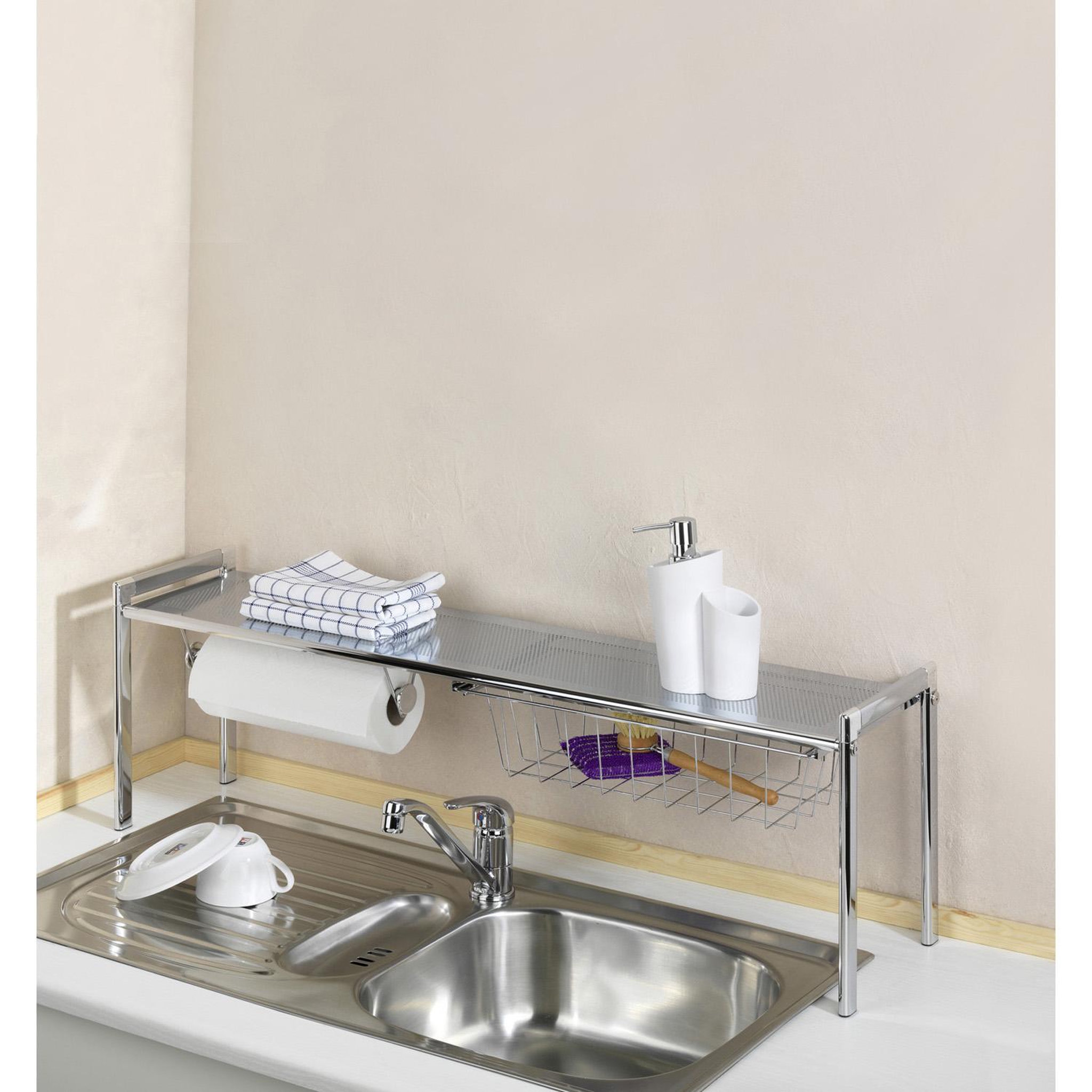 Voir la diapositive 2 : Wenko Etagère d'évier simple en métal chromé L.93cm - Argent
