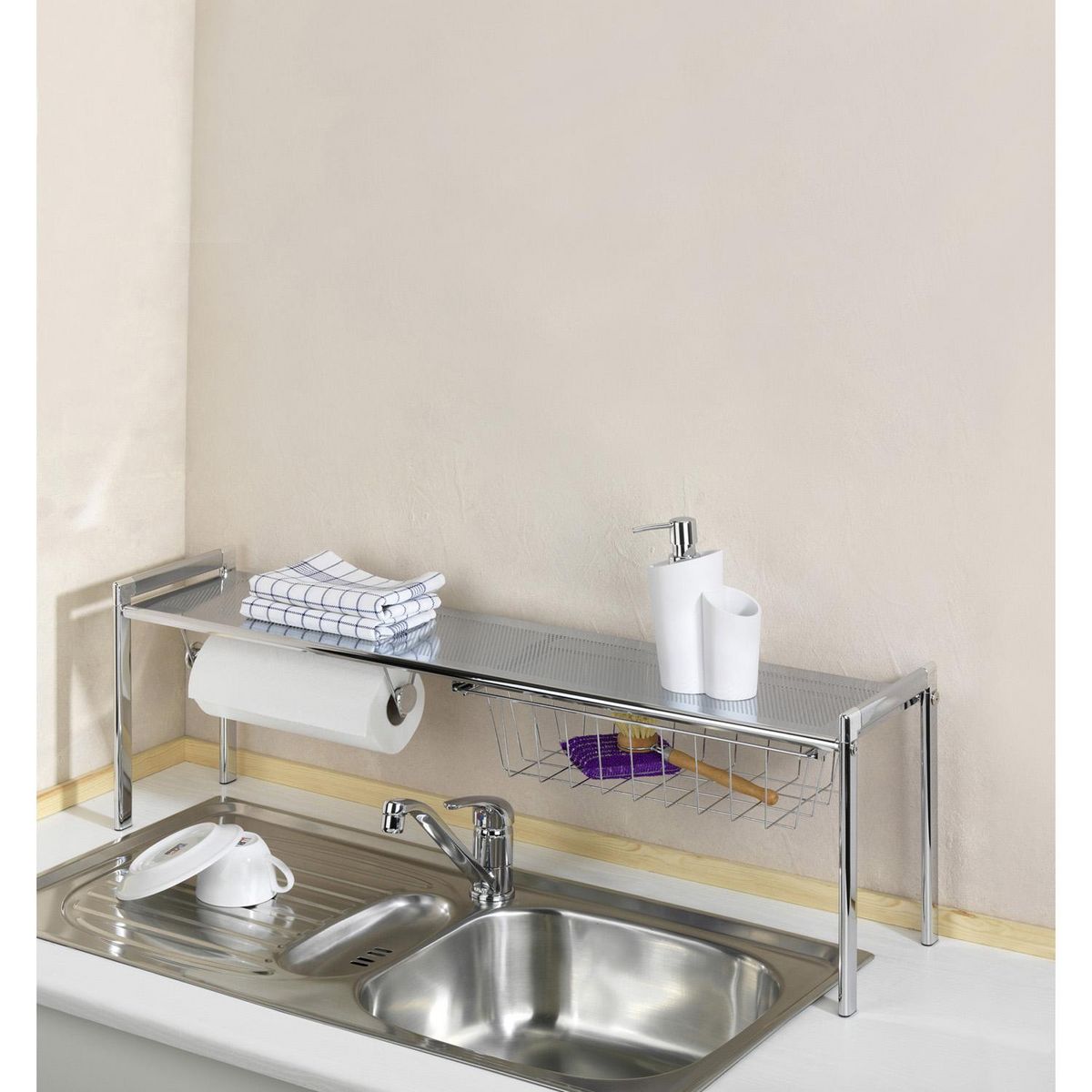 Wenko Etagère d'évier simple en métal chromé L.93cm - Argent