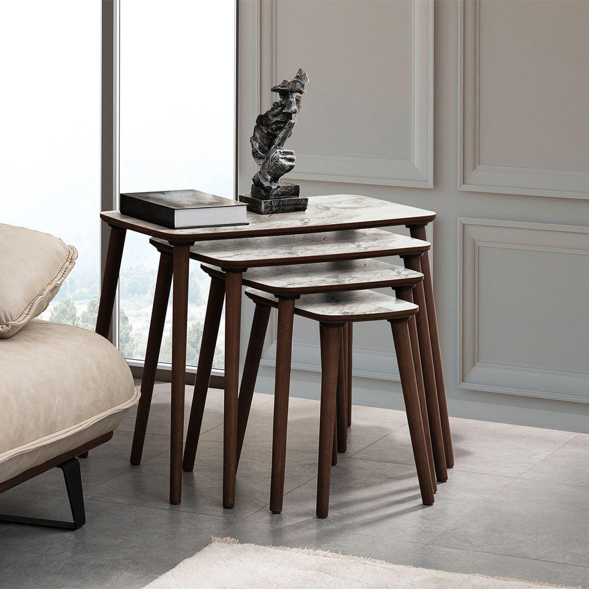 Voir la diapositive 4 : Habitat et Jardin Table gigogne (4 pièces) en bois  luci  70 x 40 x 55 cm - blanc