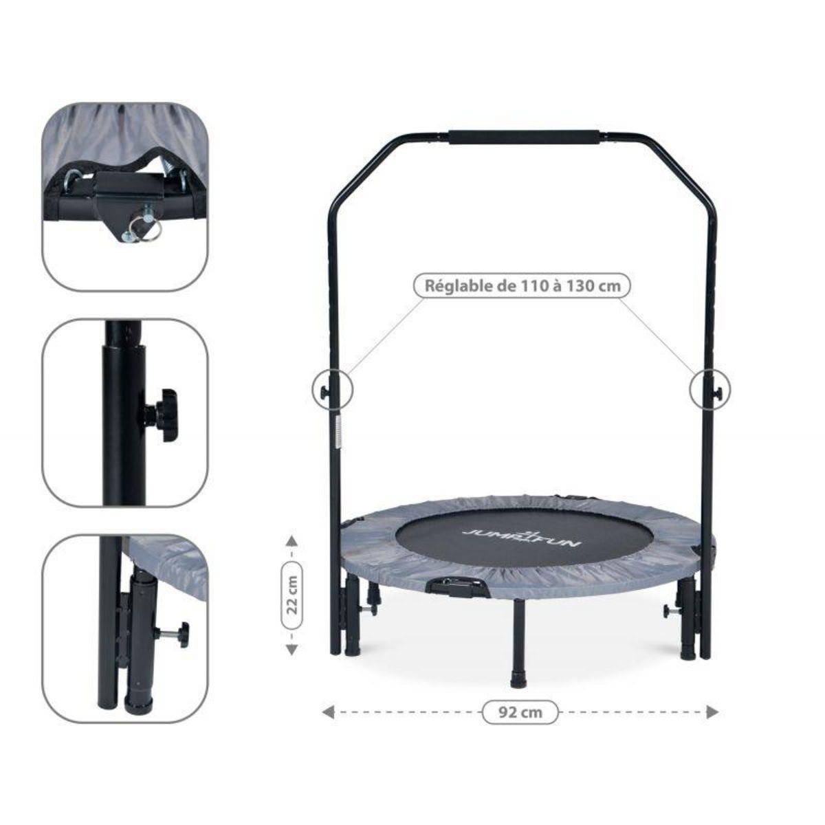 JUMP4FUN Mini Trampoline Fitness Jump4fun Pliable Double-Bar - Ø92cm