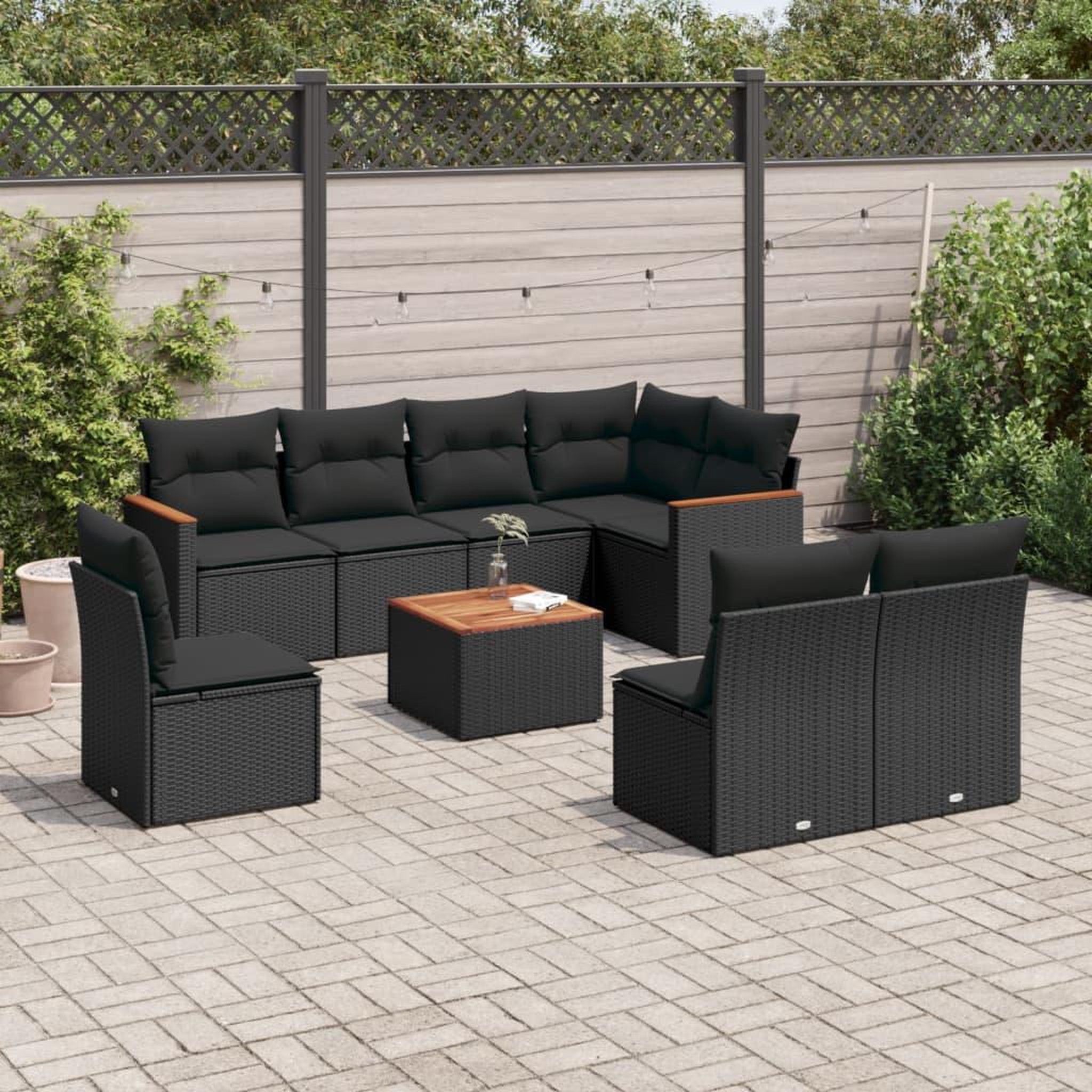 VIDAXL Salon de jardin 9 pcs avec coussins noir resine tressee