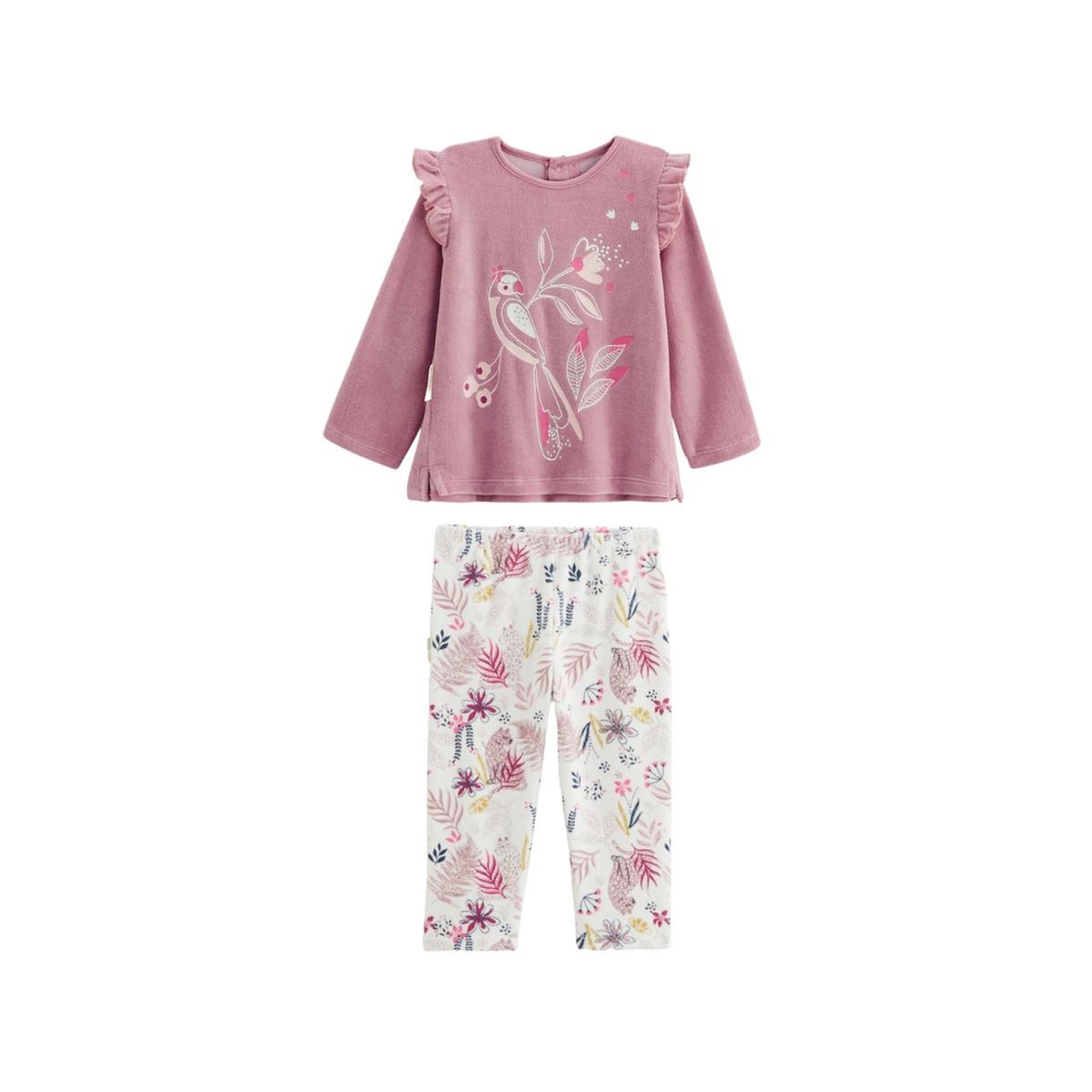 Petit Béguin Pyjama enfant 2 pièces en velours rose Louisa