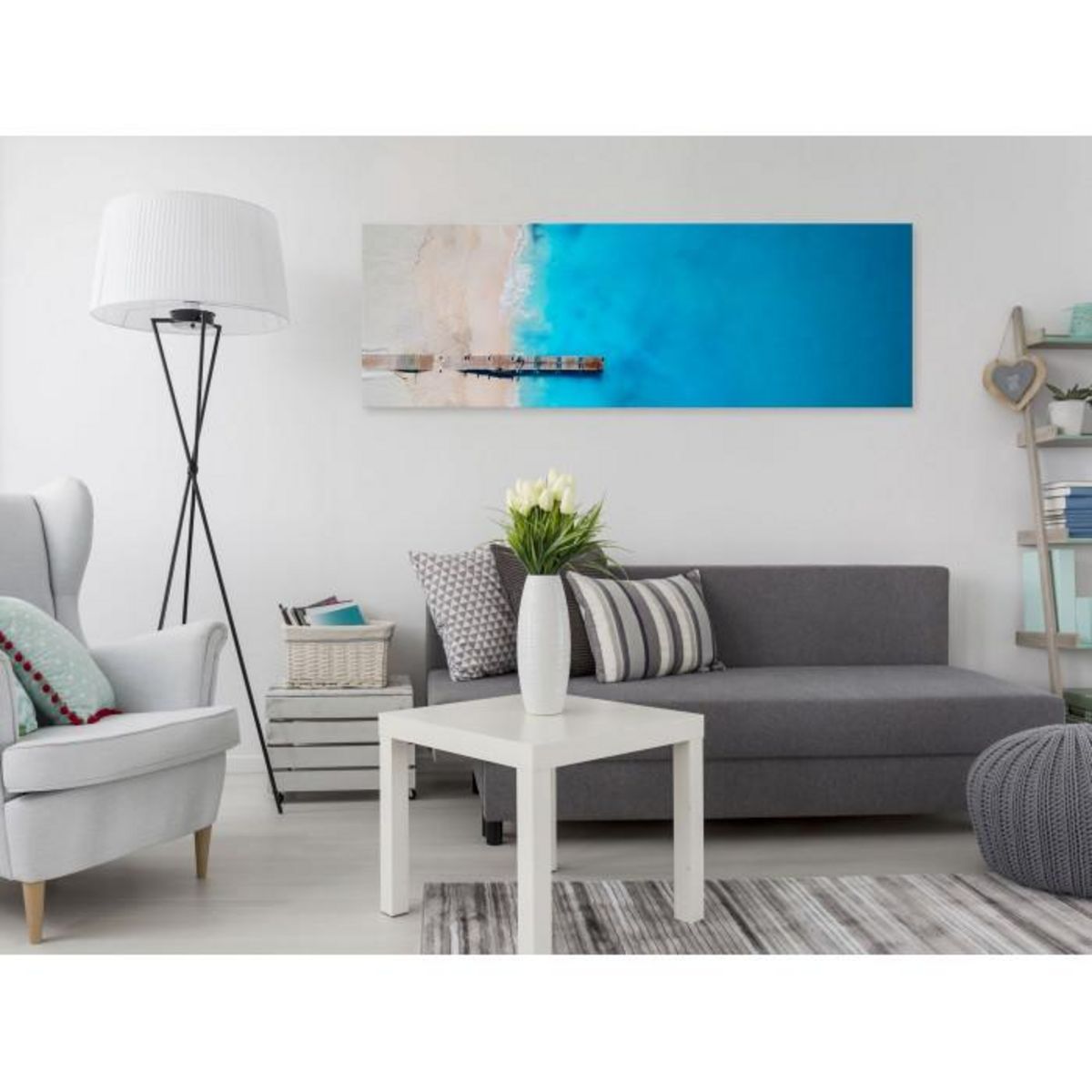 Paris Prix Tableau Imprimé  Sea & Wooden Bridge Narrow Blue