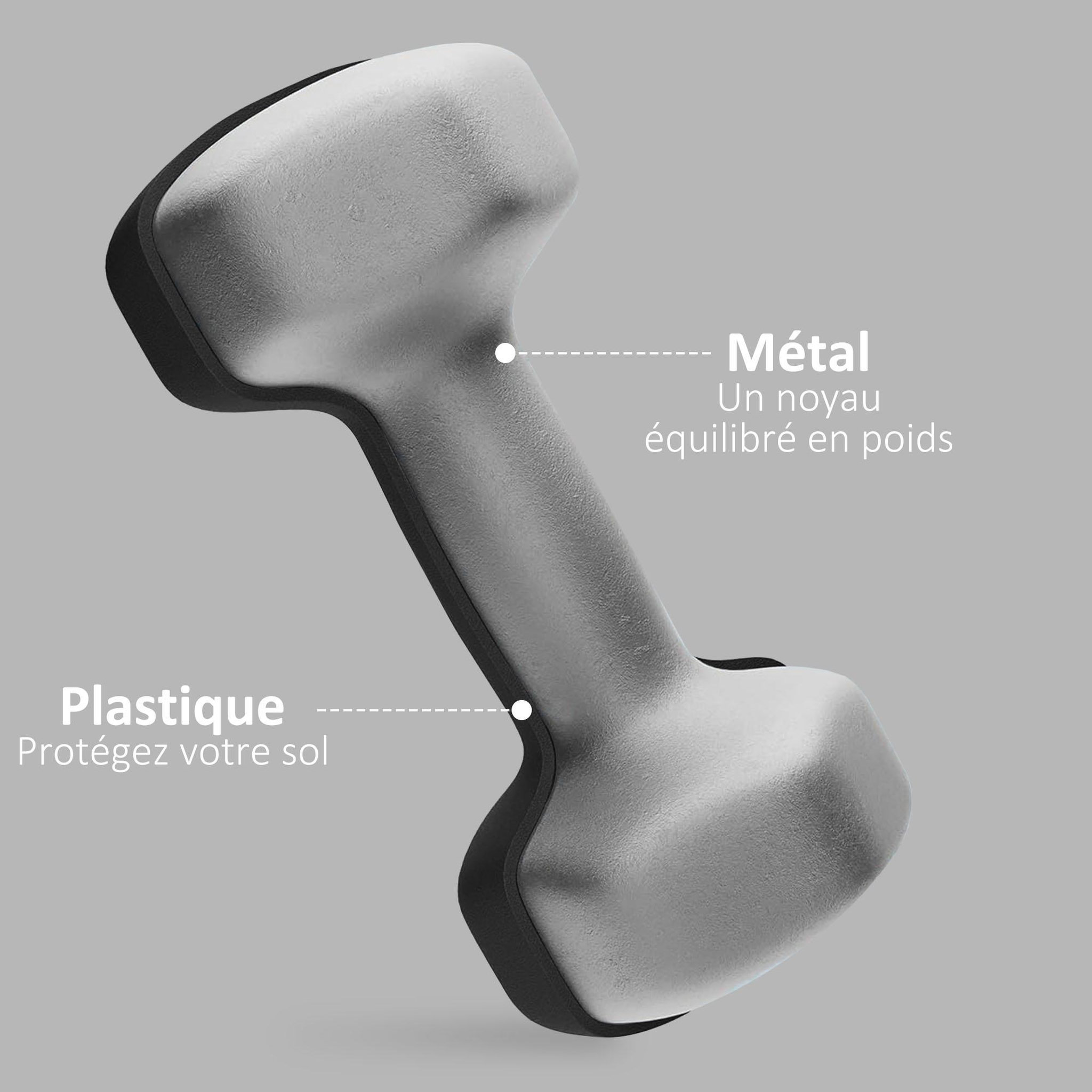 Voir la diapositive 5 : HOMCOM Lot de 2 haltères hexagonales 2 x 5 kg - poignée antidérapante - métal pvc noir