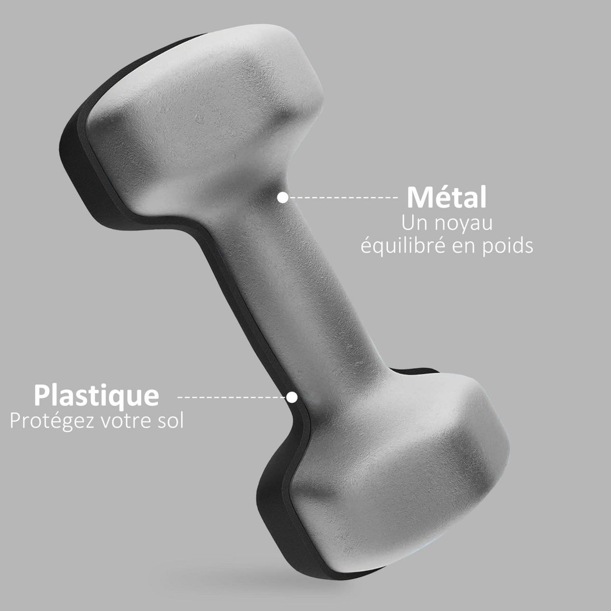 HOMCOM Lot de 2 haltères hexagonales 2 x 5 Kg - poignée antidérapante - métal PVC noir