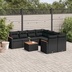 VIDAXL Salon de jardin 9 pcs avec coussins noir resine tressee