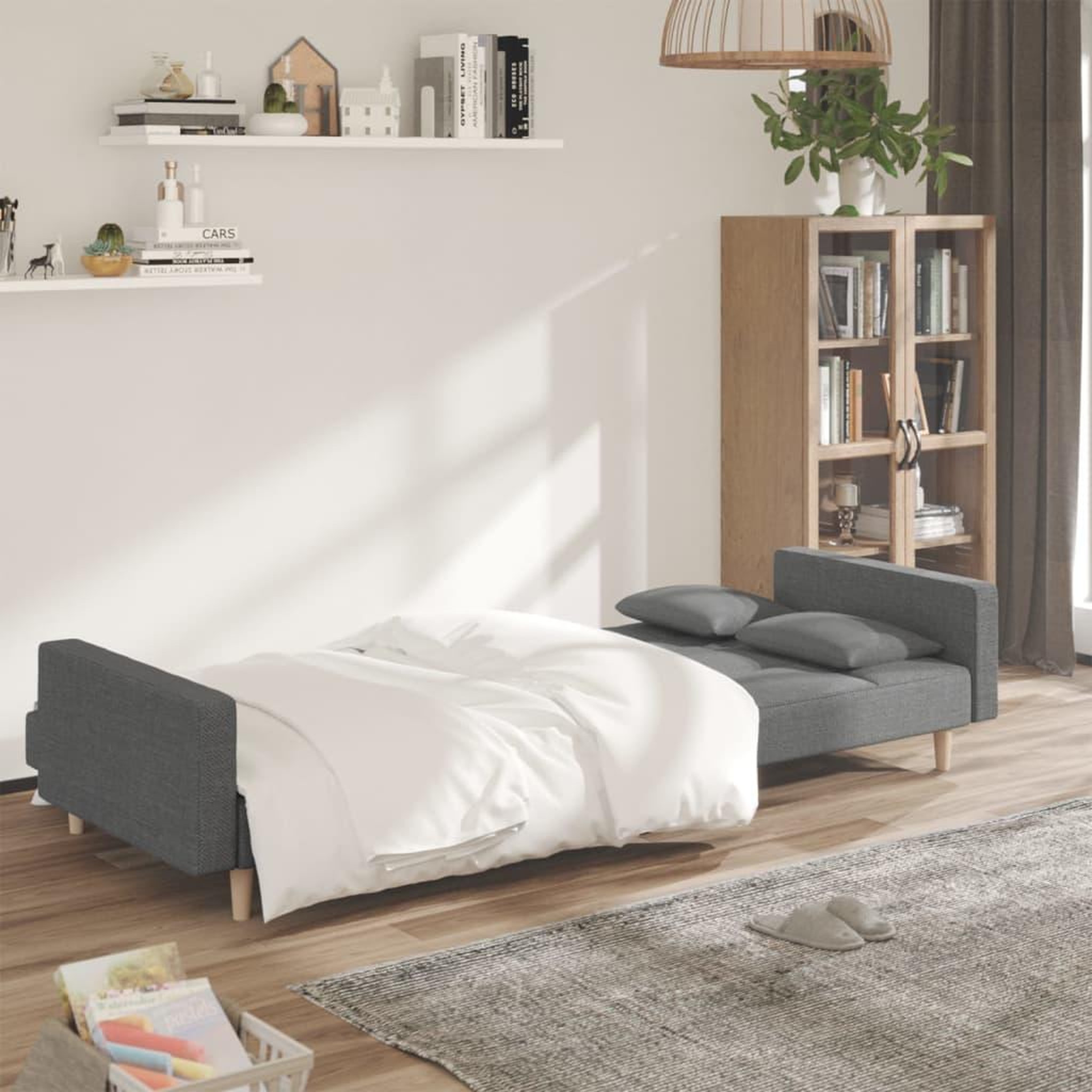 Voir la diapositive 3 : VIDAXL Canape-lit a 2 places avec deux oreillers gris clair tissu