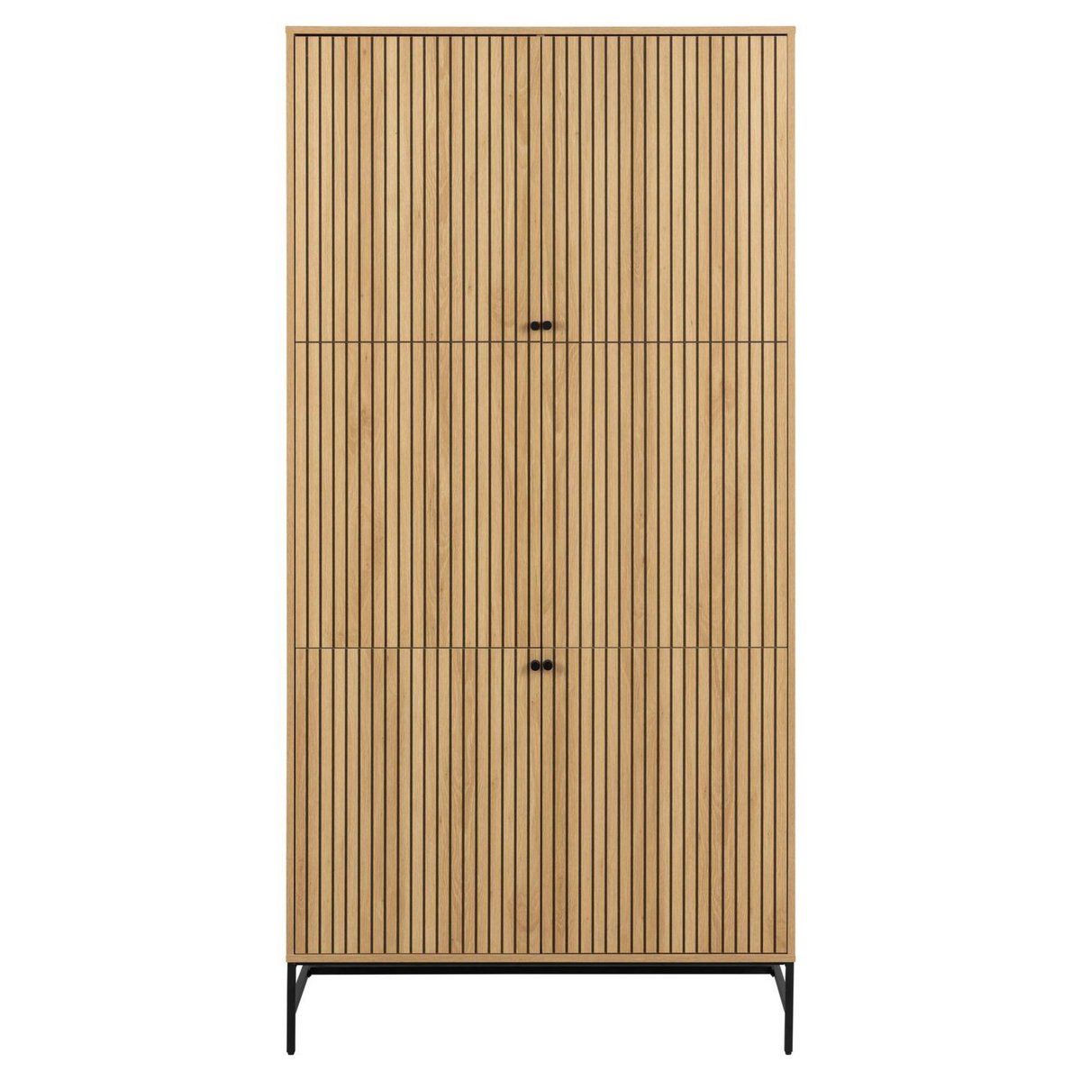 TOILINUX Armoire 4 portes et 6 étagères effet tasseaux BAÏKAL - Beige