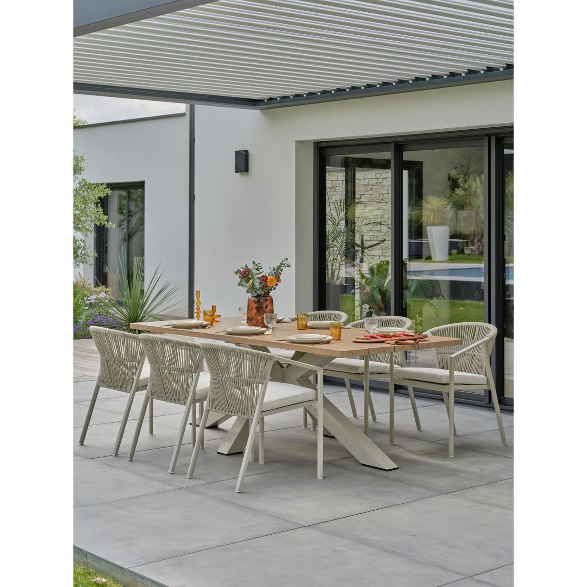 Voir la diapositive 2 : Paris Prix Ensemble table de jardin & 6 fauteuils  kelia & gambi  220cm grège