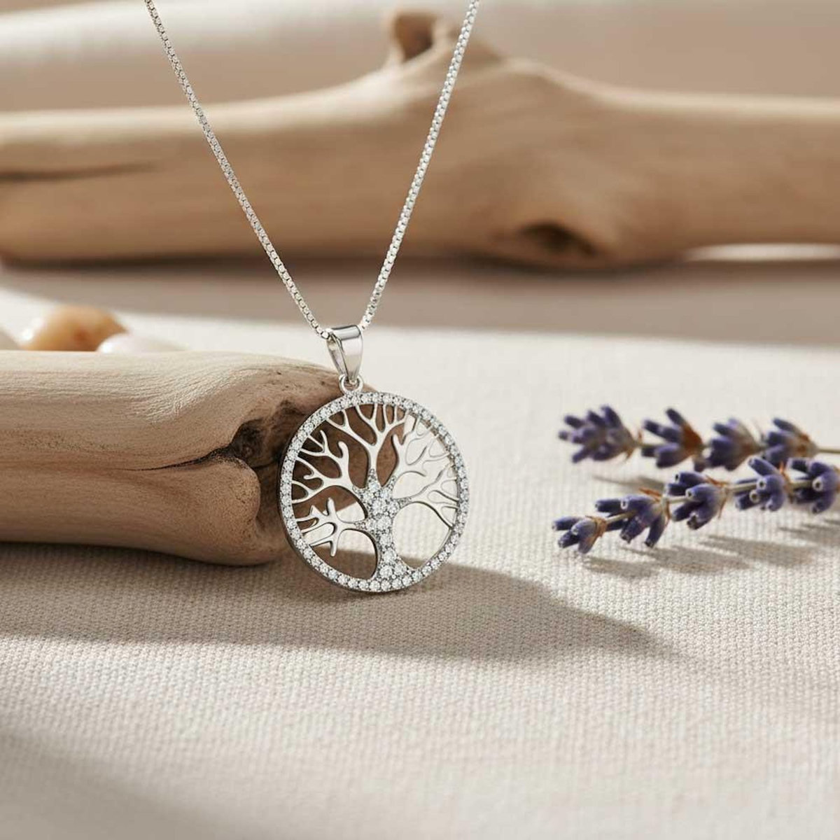 L'ATELIER D'AZUR Collier Argent 925/000 Rhodié - Arbre de Vie Serti de Zirconiums