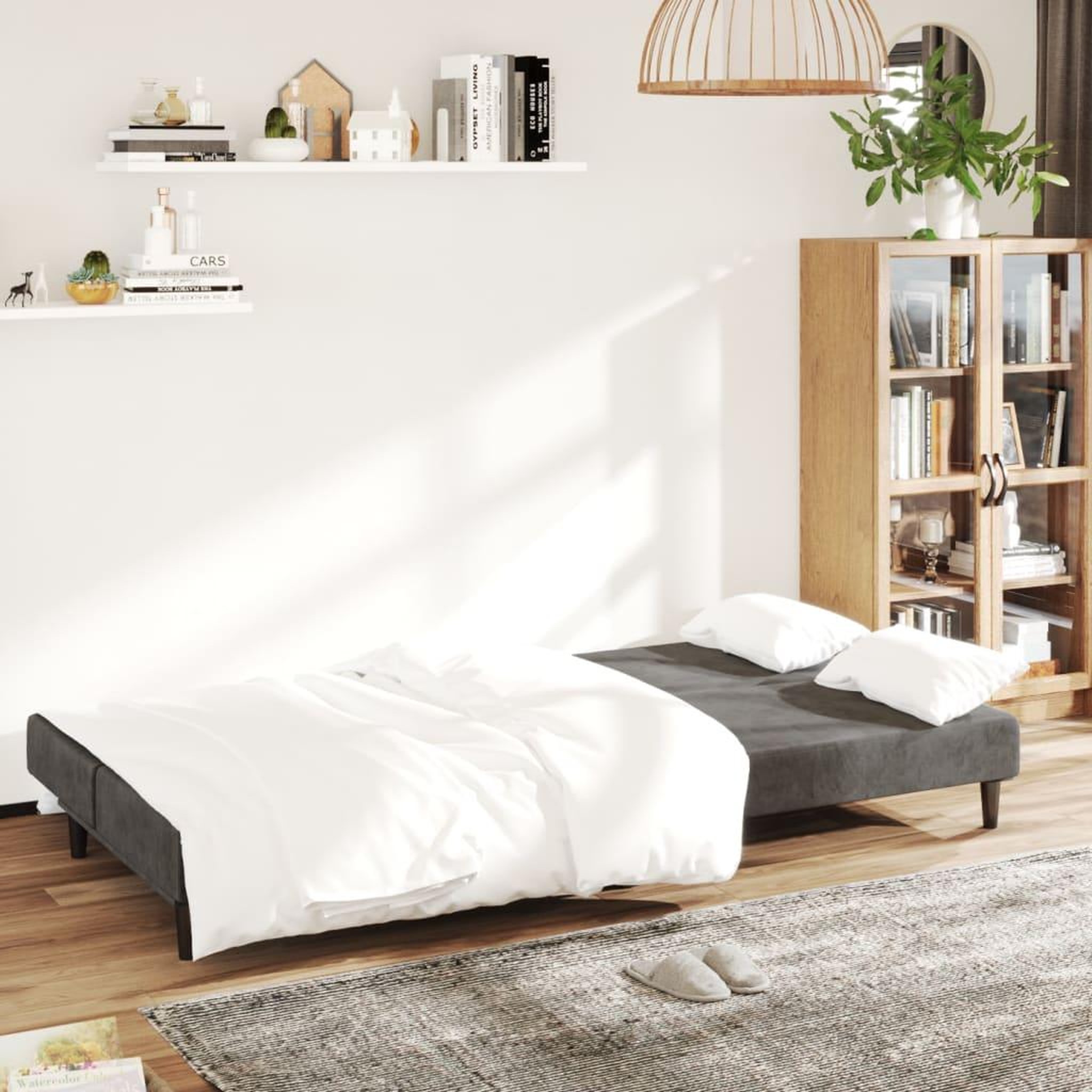 Voir la diapositive 3 : VIDAXL Canape-lit a 2 places gris fonce velours