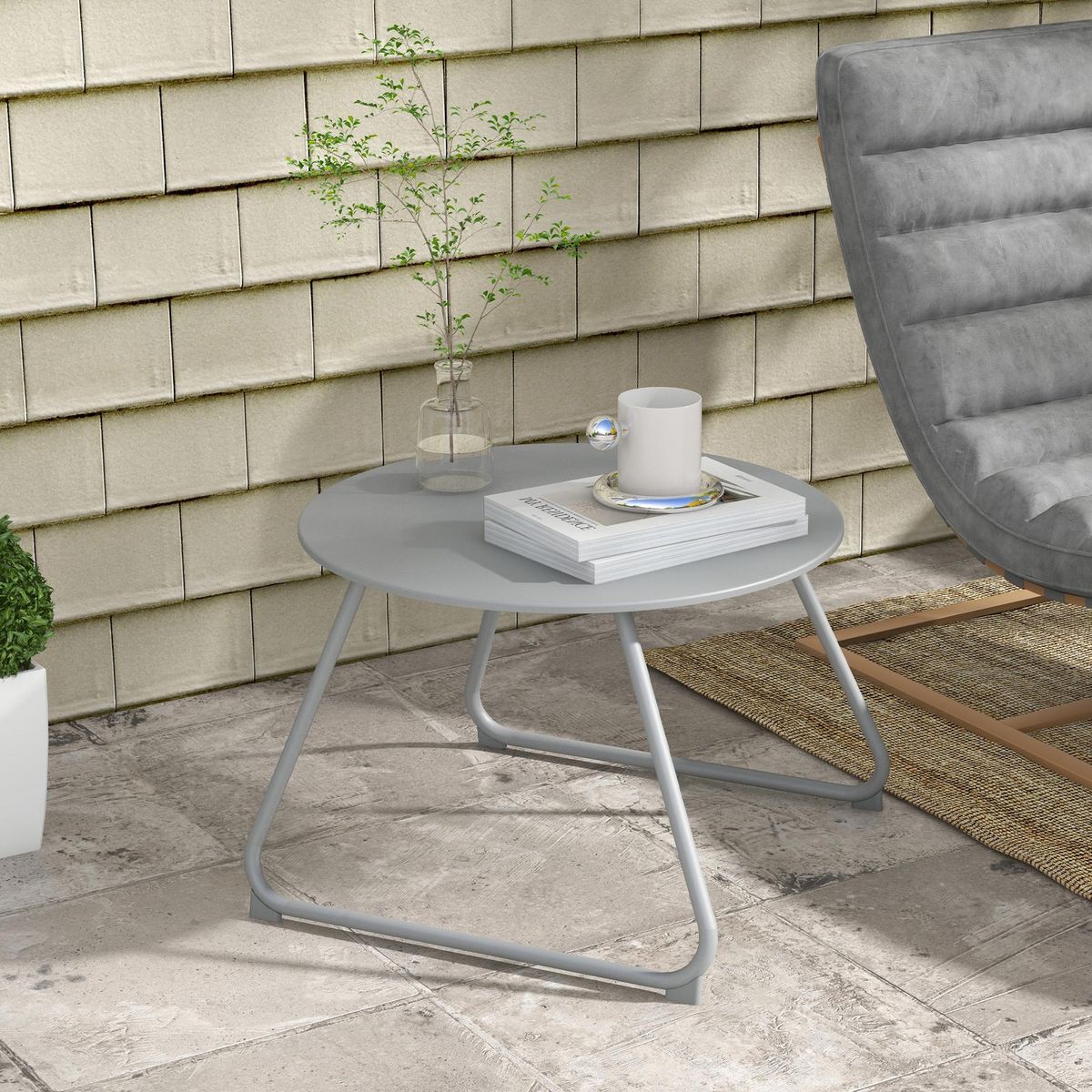 OUTSUNNY Table basse de jardin ronde Ø 60 cm métal époxy gris