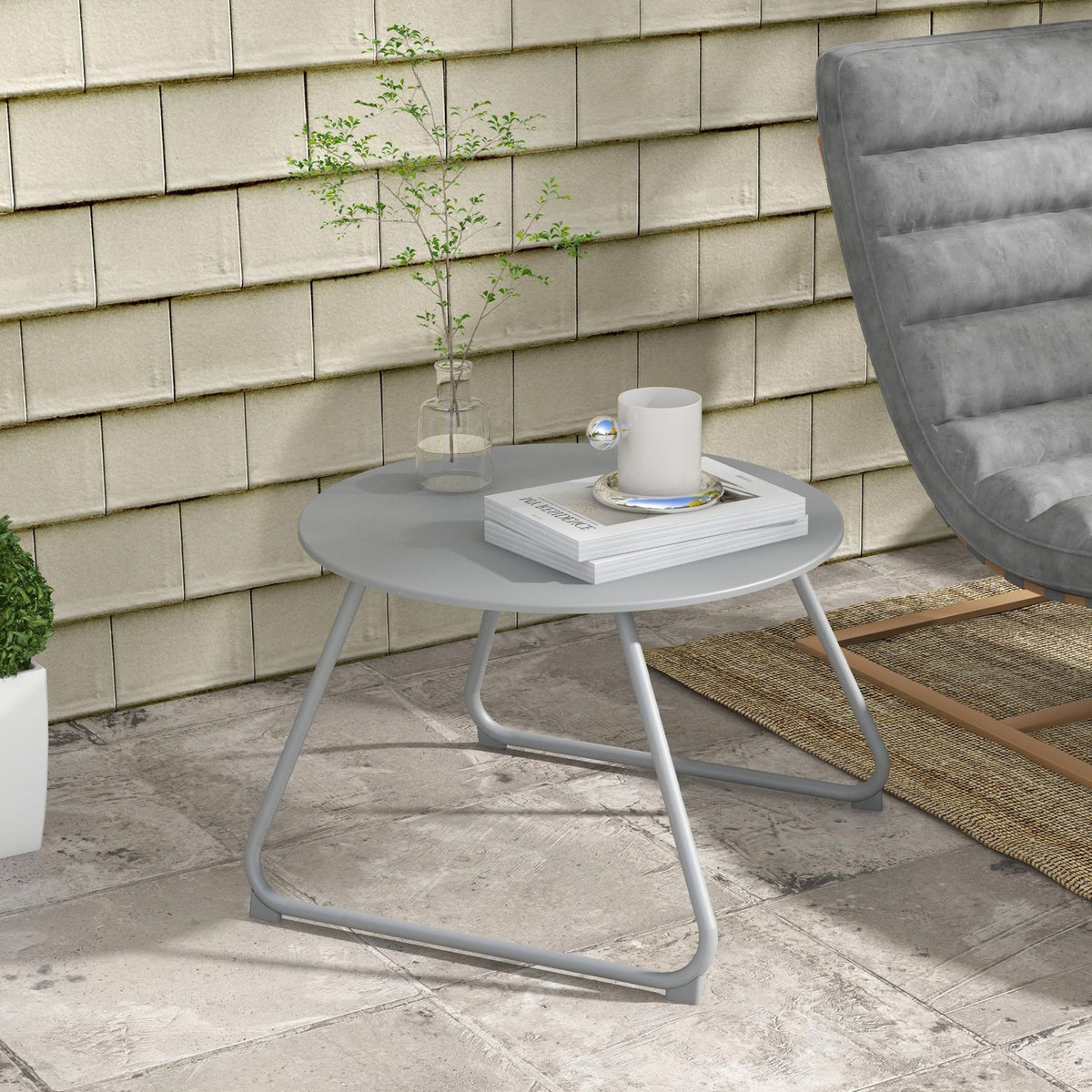 OUTSUNNY Table basse de jardin ronde Ø 60 cm métal époxy gris