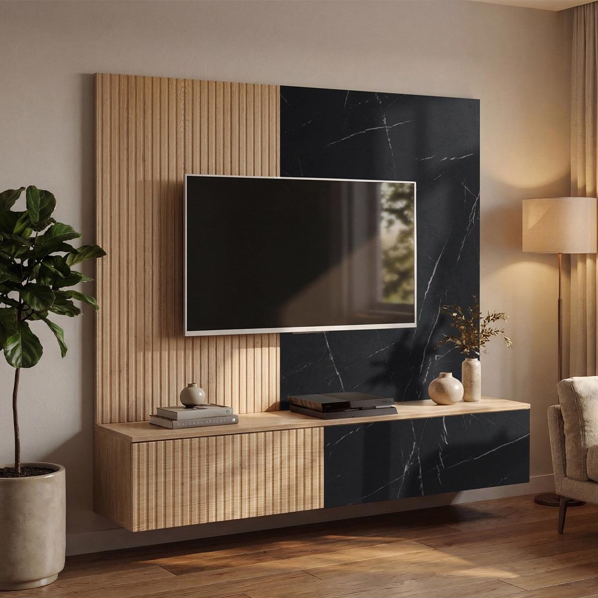 Paris Prix Ensemble meuble tv  kip i  160cm noir & naturel