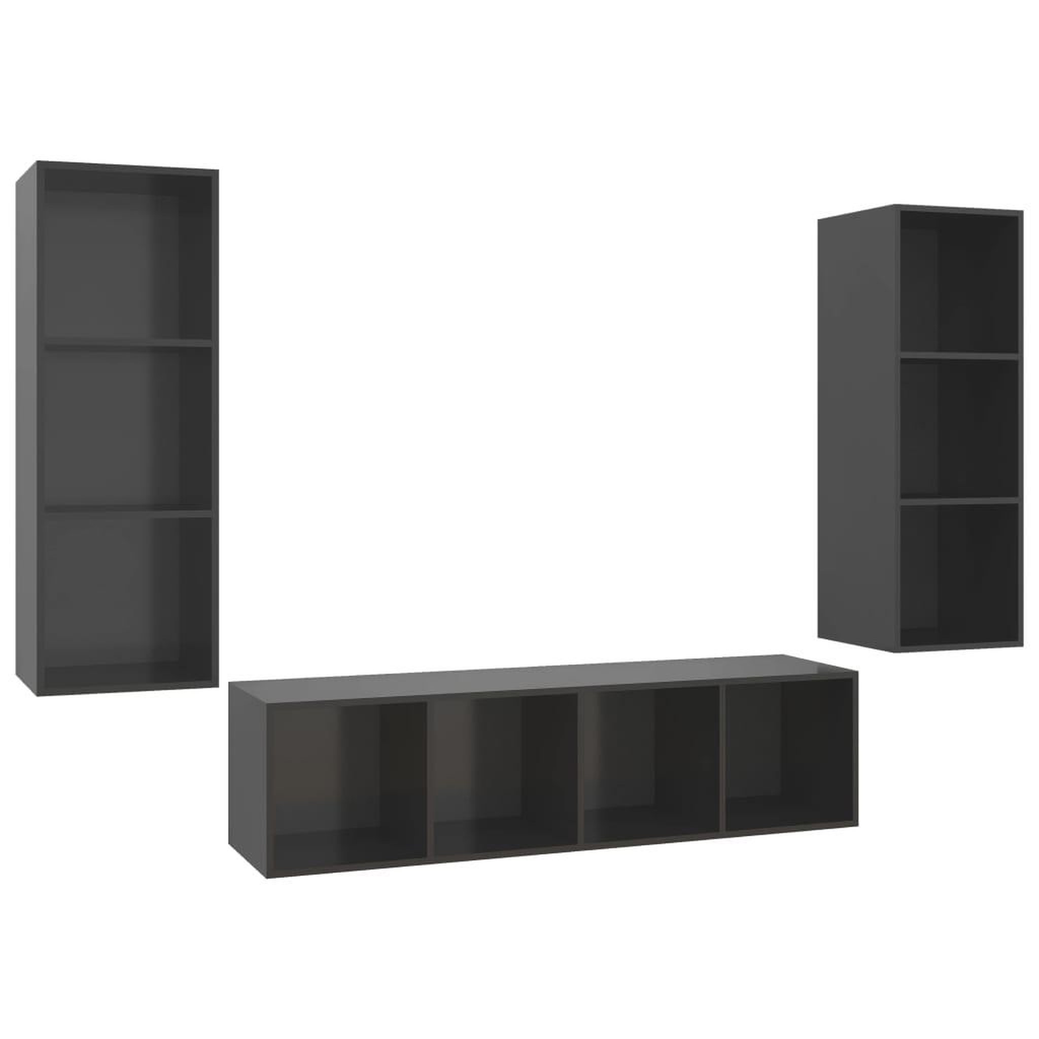 Voir la diapositive 2 : VIDAXL Ensemble de meubles TV 3 pcs Gris brillant Bois d'ingenierie