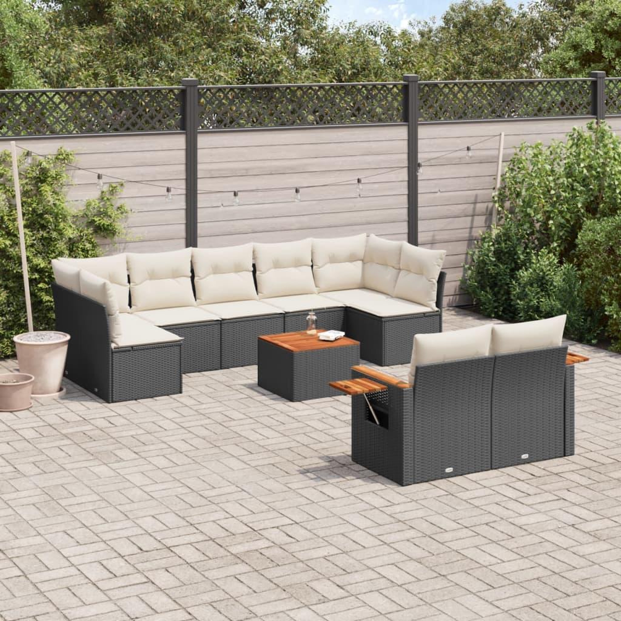 VIDAXL Salon de jardin 10 pcs avec coussins noir resine tressee
