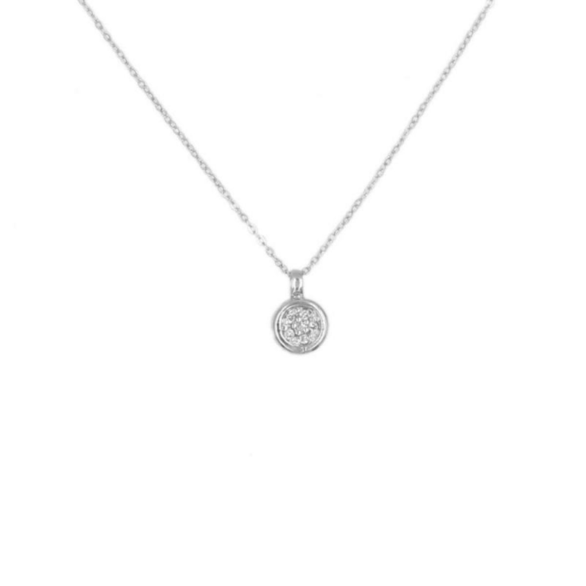 L'ATELIER D'AZUR Collier - Pendentif Or Blanc Pavé Diamants - Chaine Argentée - Femme