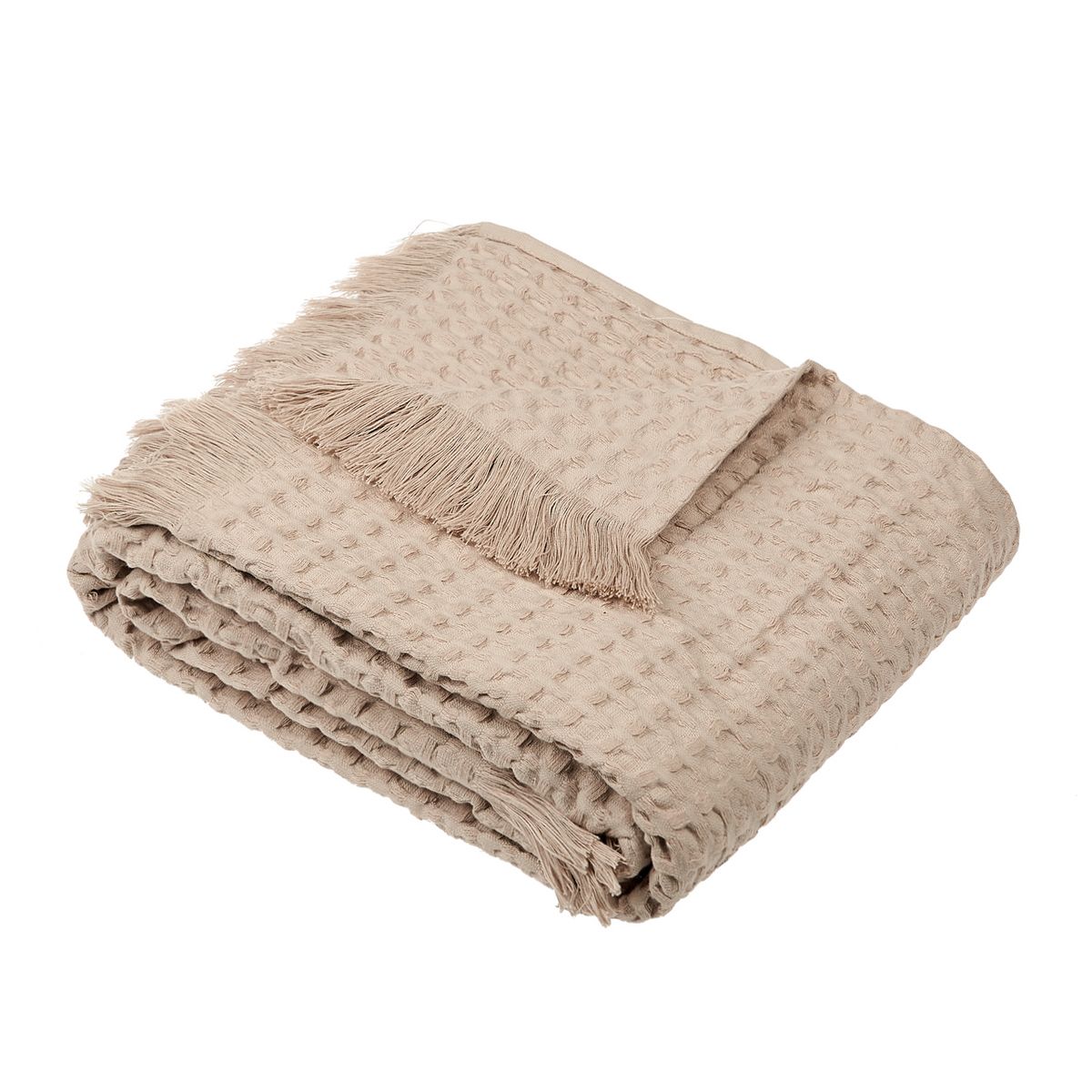 ACTUEL Plaid, couvre-lit, jeté de canapé uni en coton effet nid d'abeille 380 g/m²