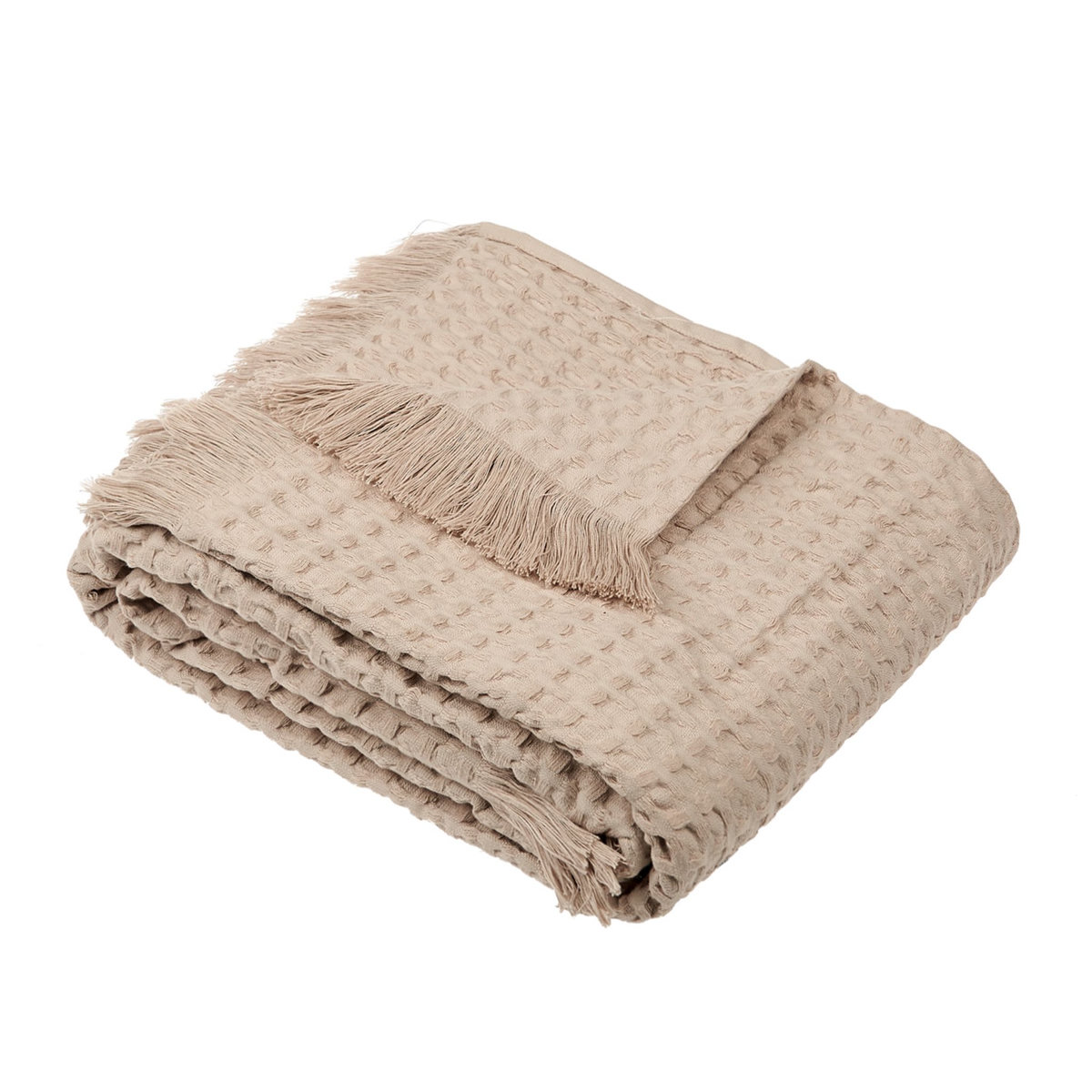ACTUEL Plaid, couvre-lit, jeté de canapé uni en coton effet nid d'abeille 380 g/m²