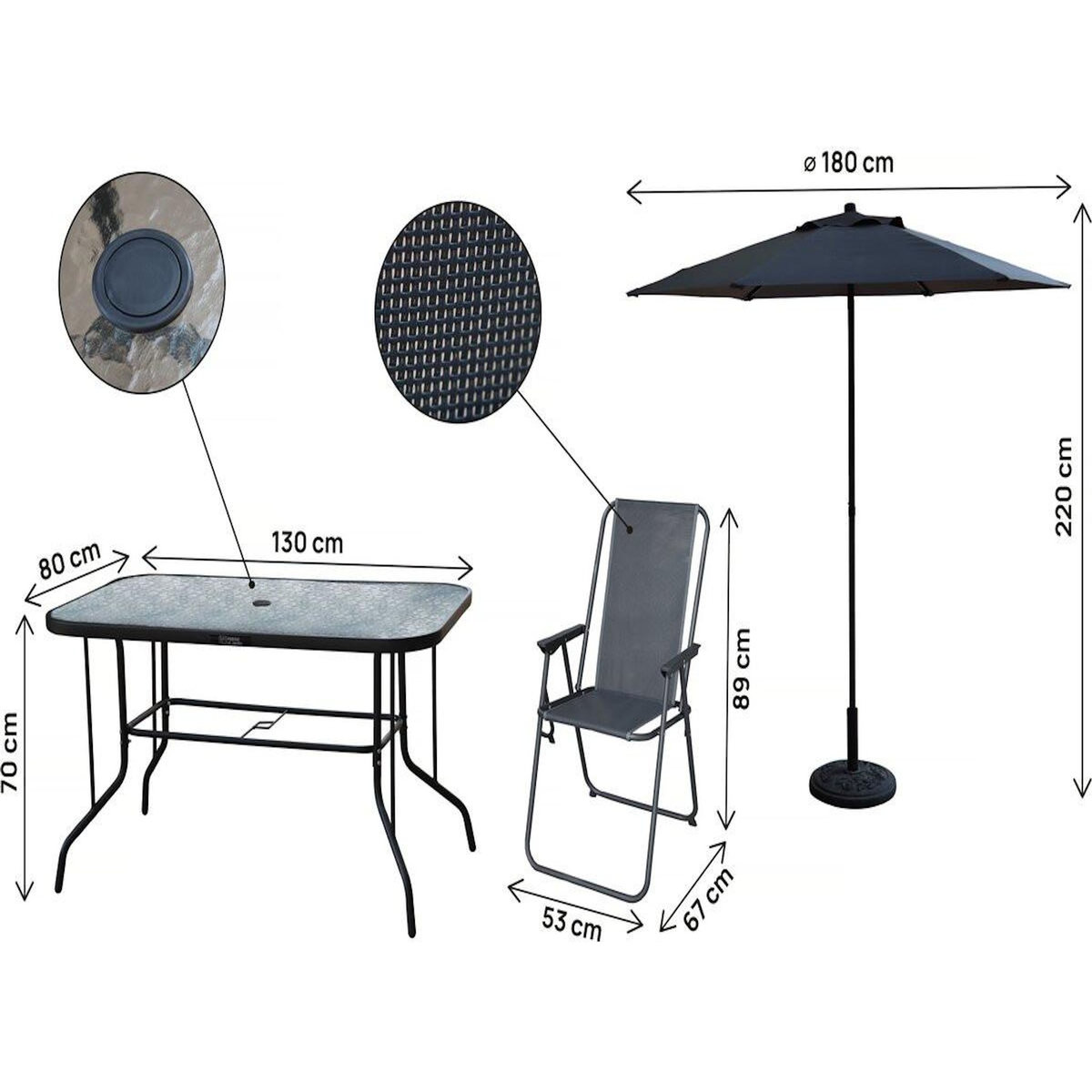 Habitat et Jardin Table et chaises de jardin avec parasol en métal  Convivia  - 6 places - Gris anthracite